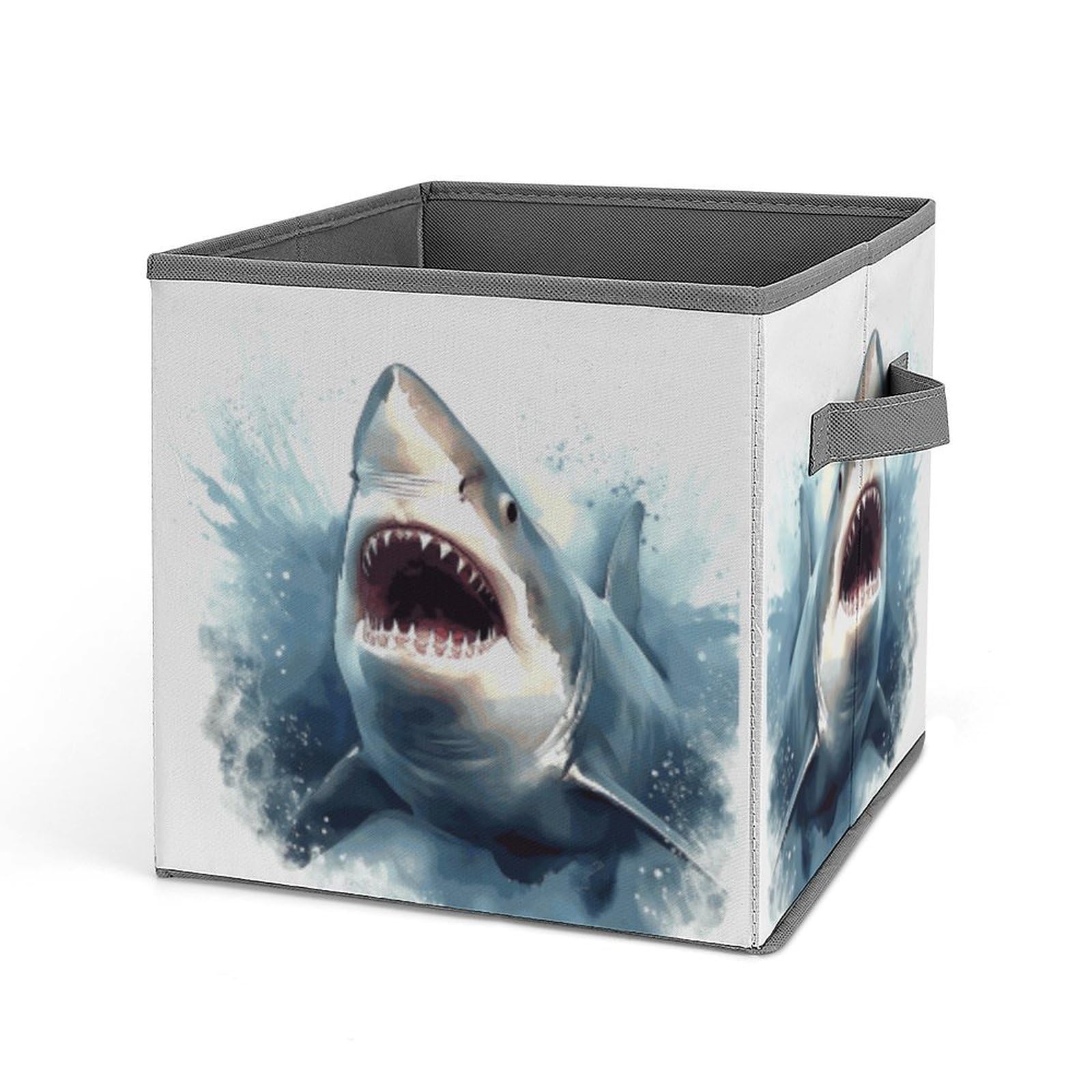 Collapsible Storage Cubes with Handles - 10.6×10.6 Inch Foldable Organizer Bins | Shark in The Sea Printed Fabric Baskets for Home, Office & Kids Room Organization