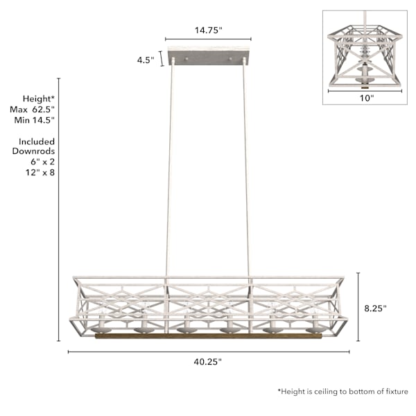 Hunter Langwood 6-Light Linear Chandelier in Distressed White - Modern Farmhouse Lighting for Dining Room, Kitchen Island & Entryway