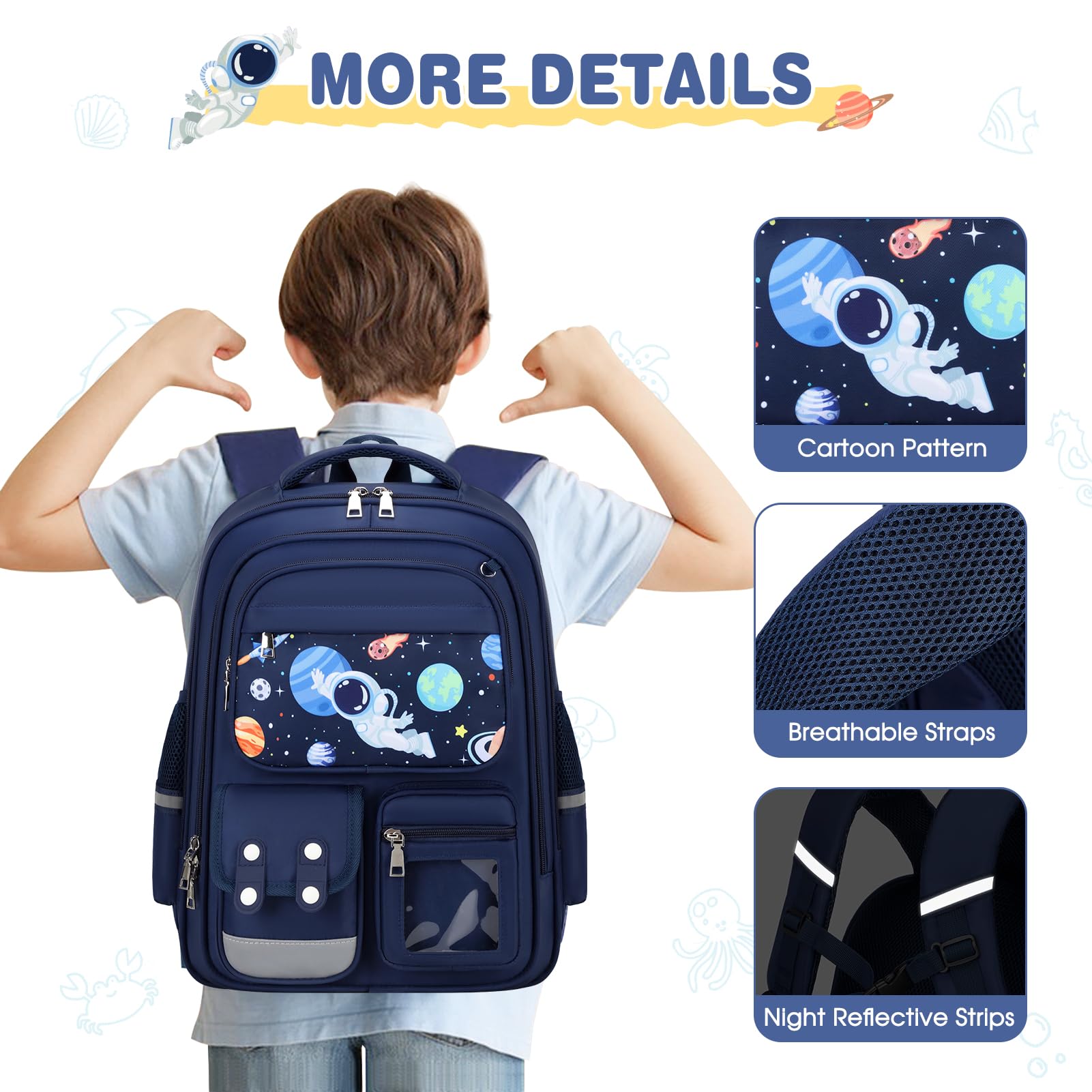 3PCS Boys Backpack Set with Lunch Box & Pencil Case - Space Astronaut Design for School & Travel