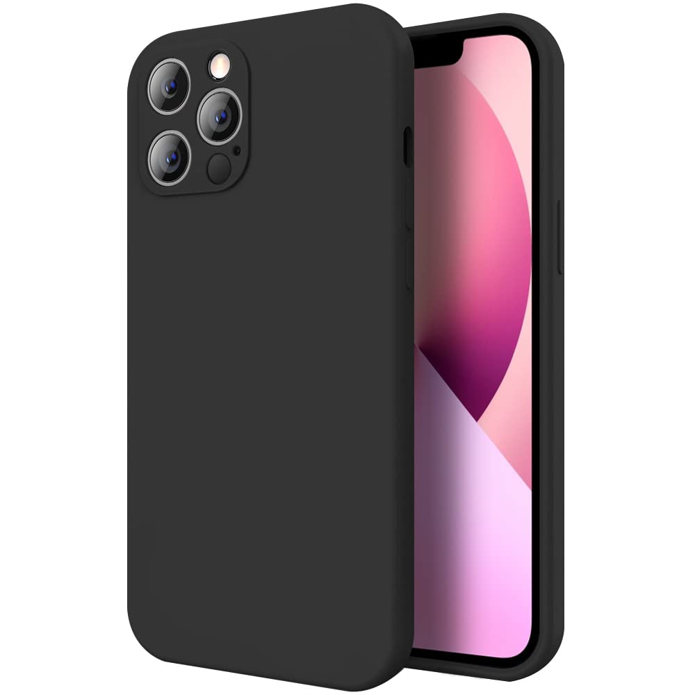 Premium Liquid Silicone Phone Case for iPhone 13 Pro - Ultra-Thin Protective Cover with Soft Microfiber Lining, Anti-Slip Grip (Black) | Perfect for Everyday Use, Work & Travel Protection