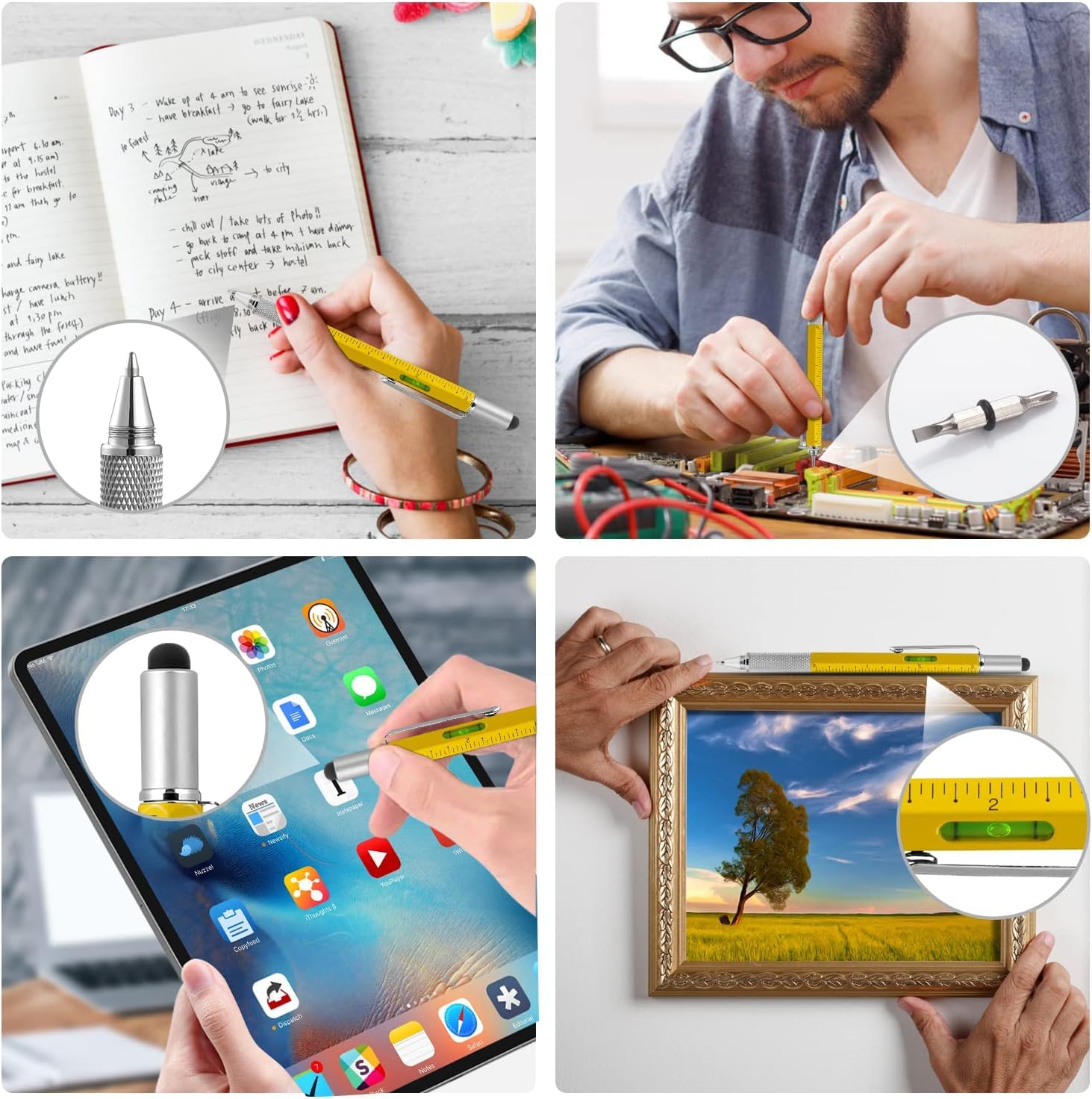 6-in-1 Multitool Pen with Stylus, Ruler, Level & Screwdriver - Includes 2 Refills - Durable Aluminum Construction - Perfect for Office, Construction, DIY & Everyday Carry (EDC)