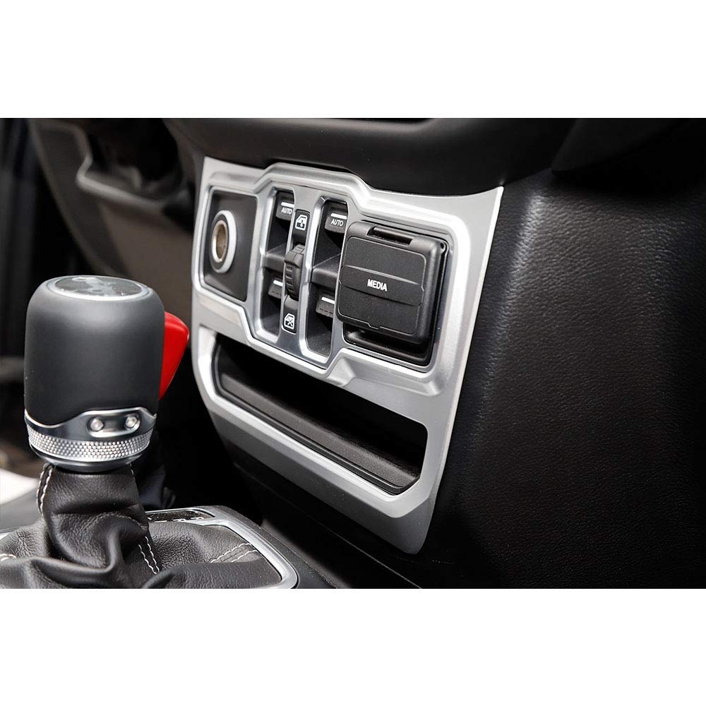 JeCar Silver Center Console Window Control Panel Trim Cover for 2018-2024 Jeep Wrangler JL JLU & Gladiator JT - Interior Upgrade Accessories for Off-Roading & Daily Driving