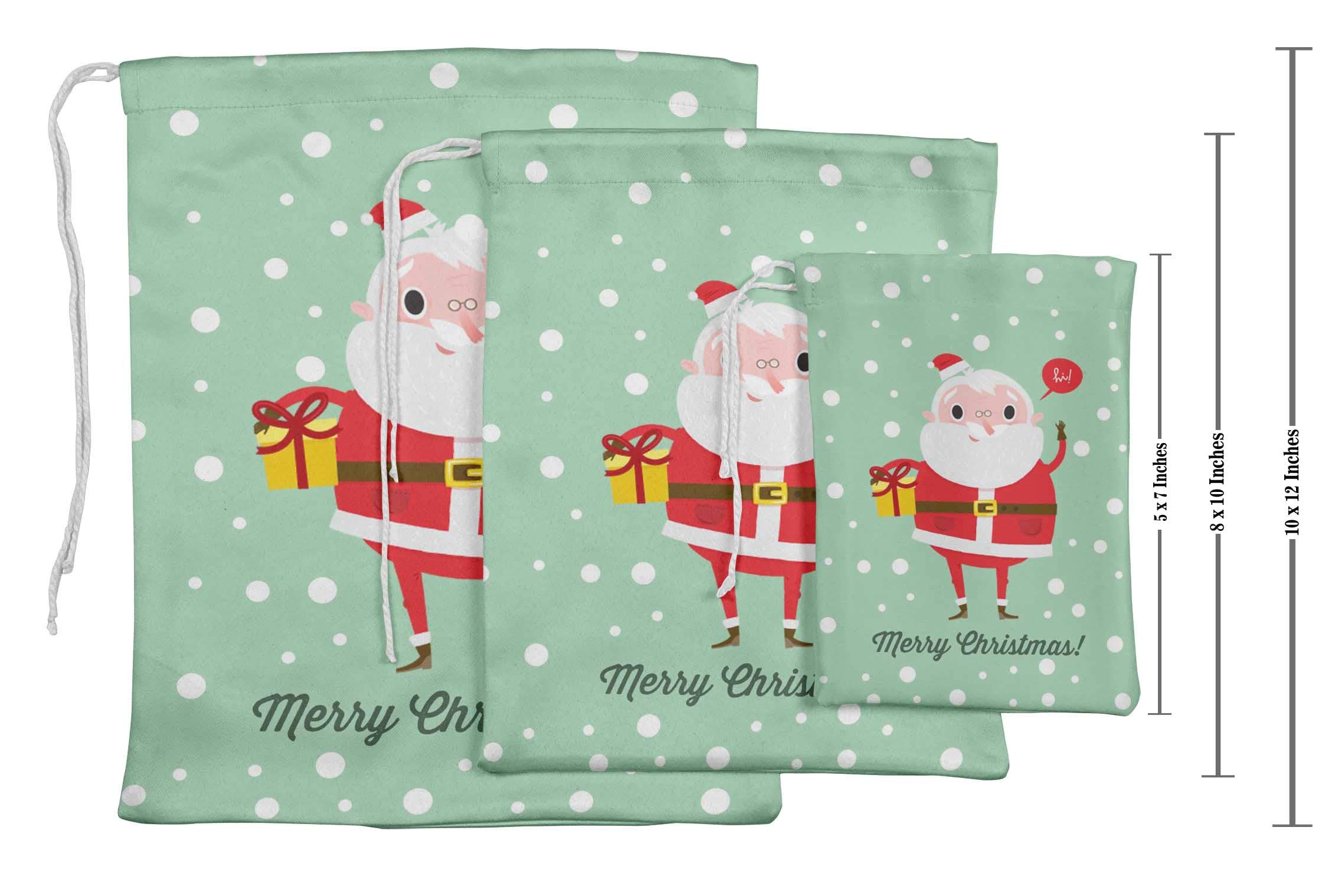 White Santa & Gift Christmas Party Favor Bags - 15 Pack Drawstring Pouches for Holiday Celebrations, Stocking Stuffers & Gift Giving