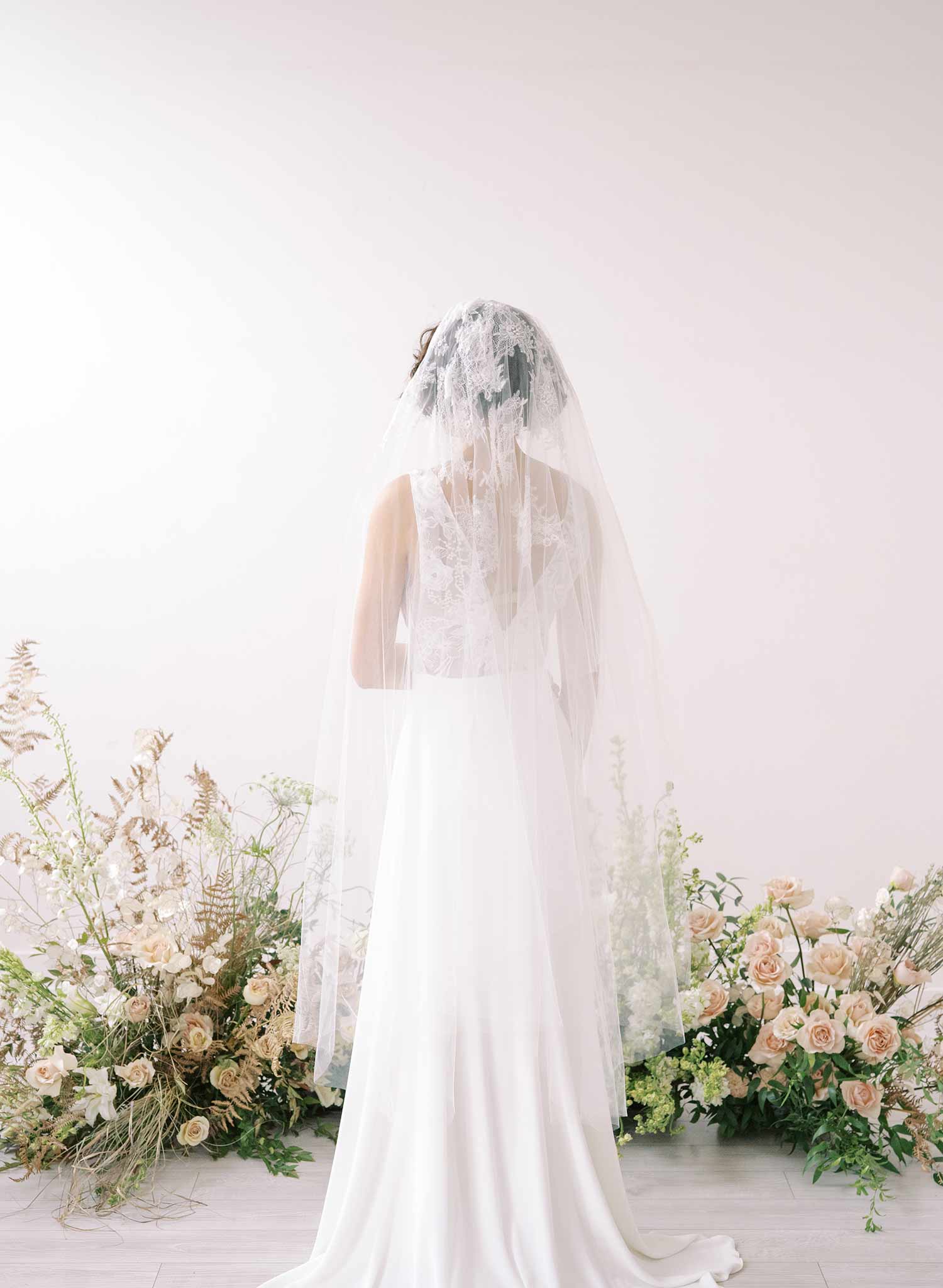 Elegant Floating Beaded Lace Fingertip Veil with Blusher - Style #2391 | Perfect for Weddings, Bridal Showers & Romantic Photo Shoots