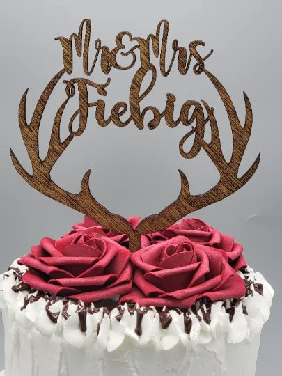 Personalized Antler Wedding Cake Topper - Custom Script Name Cake Decor for Rustic, Country & Boho Weddings - Perfect for Anniversary, Baby Shower & Special Celebrations