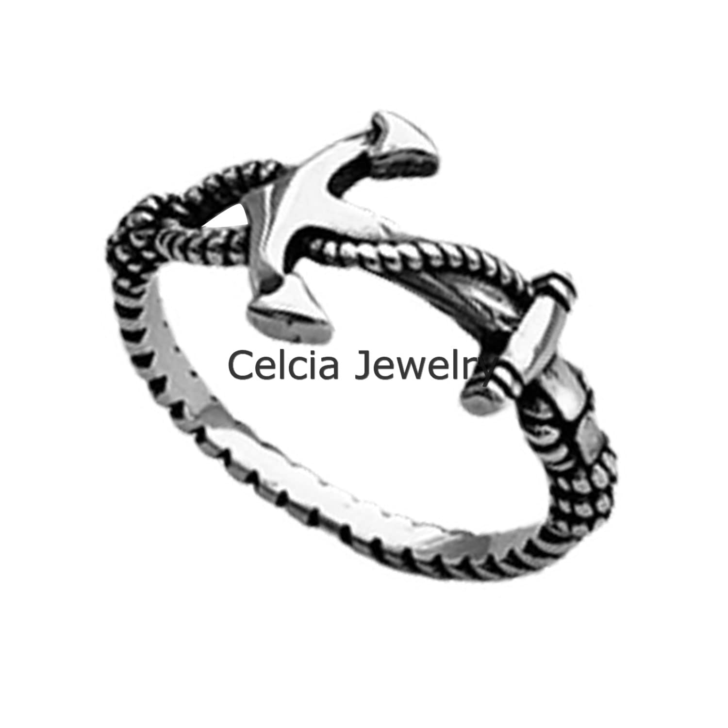 925 Sterling Silver Anchor Ring for Women - Minimalist Rope Band Ring, Faith & Love Jewelry, Boat & Boho Style - Perfect for Mothers Day Gifts, Beach Outfits & Nautical Fashion (Size 7)