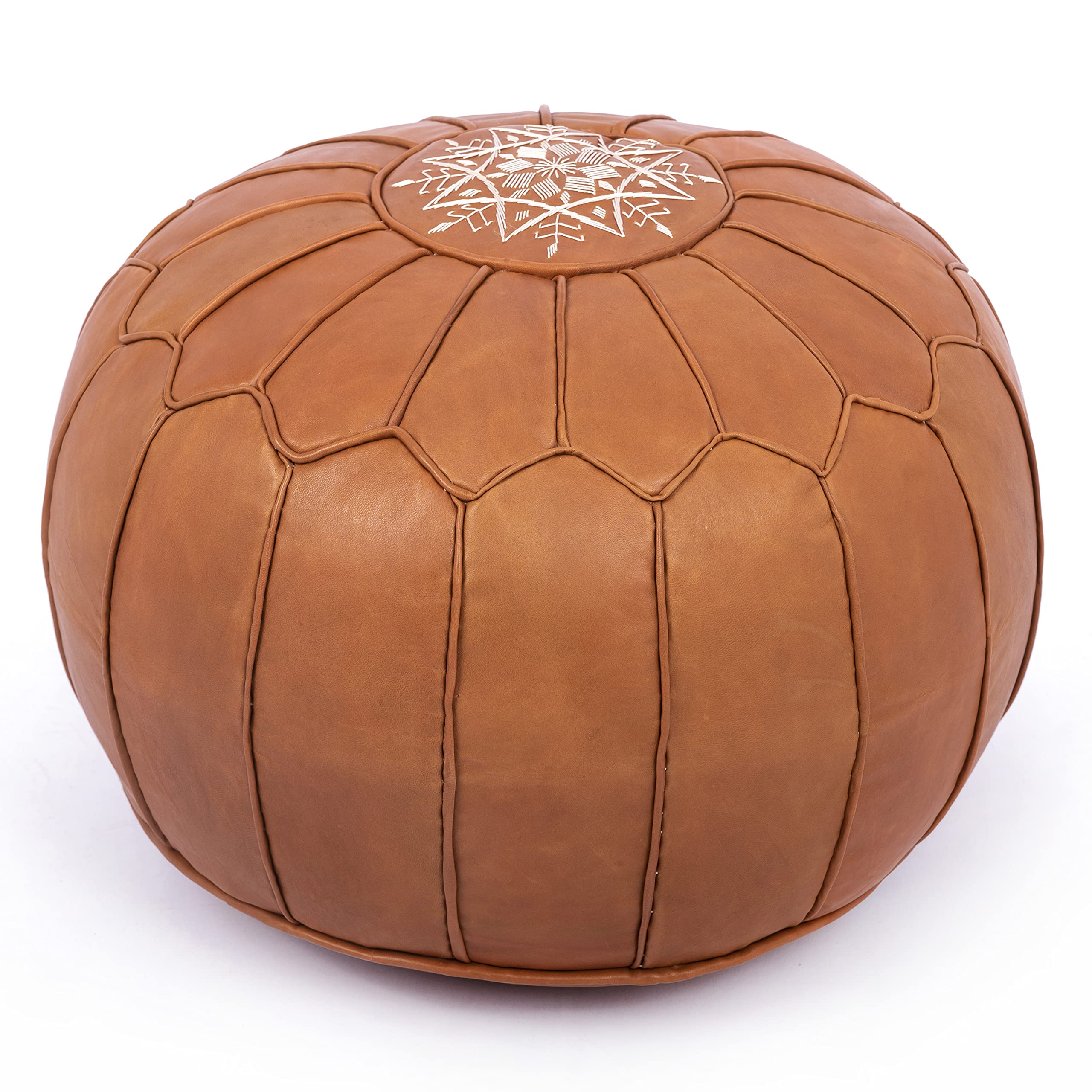 Genuine Leather Moroccan Pouf Ottoman - Unstuffed Round Footstool Cover for Boho Decor | Bohemian Living Room, Bedroom & Nursery Accent | Perfect Gift & Wedding Present | Use as Floor Seating, Footrest or Stylish Home Decor