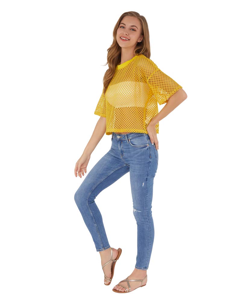 CLOZOZ Women's Mesh Cover Up See Through Fishnet T-Shirt Crop Top - Sexy Summer Beachwear for Pool Party & Festival Outfits