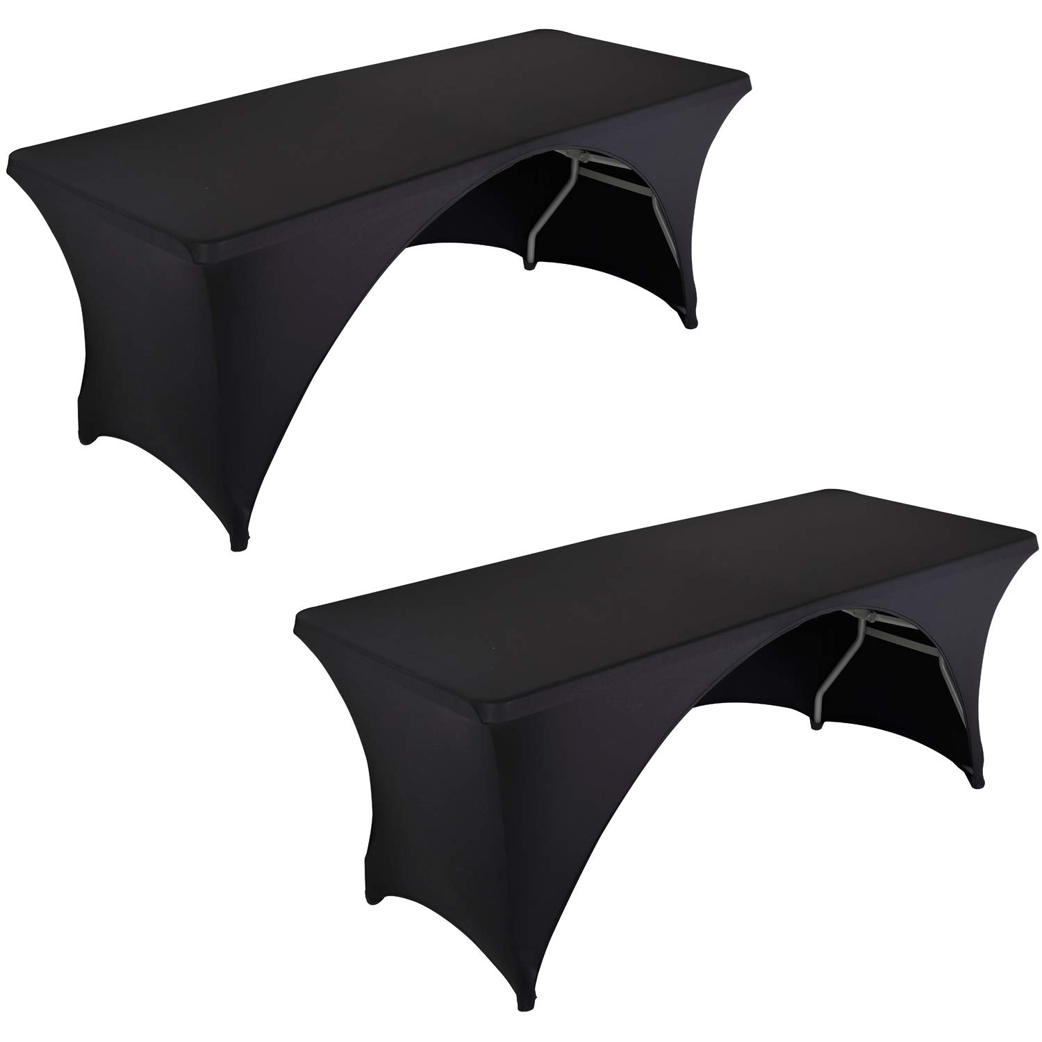 2 Pack Stretch Fitted Table Covers for 6 Foot Folding Tables - Elastic Spandex Rectangular Tablecloths for Trade Shows, Parties & Events (6FT, Open Back, Black) - Perfect for Banquets, Exhibitions & Home Decor