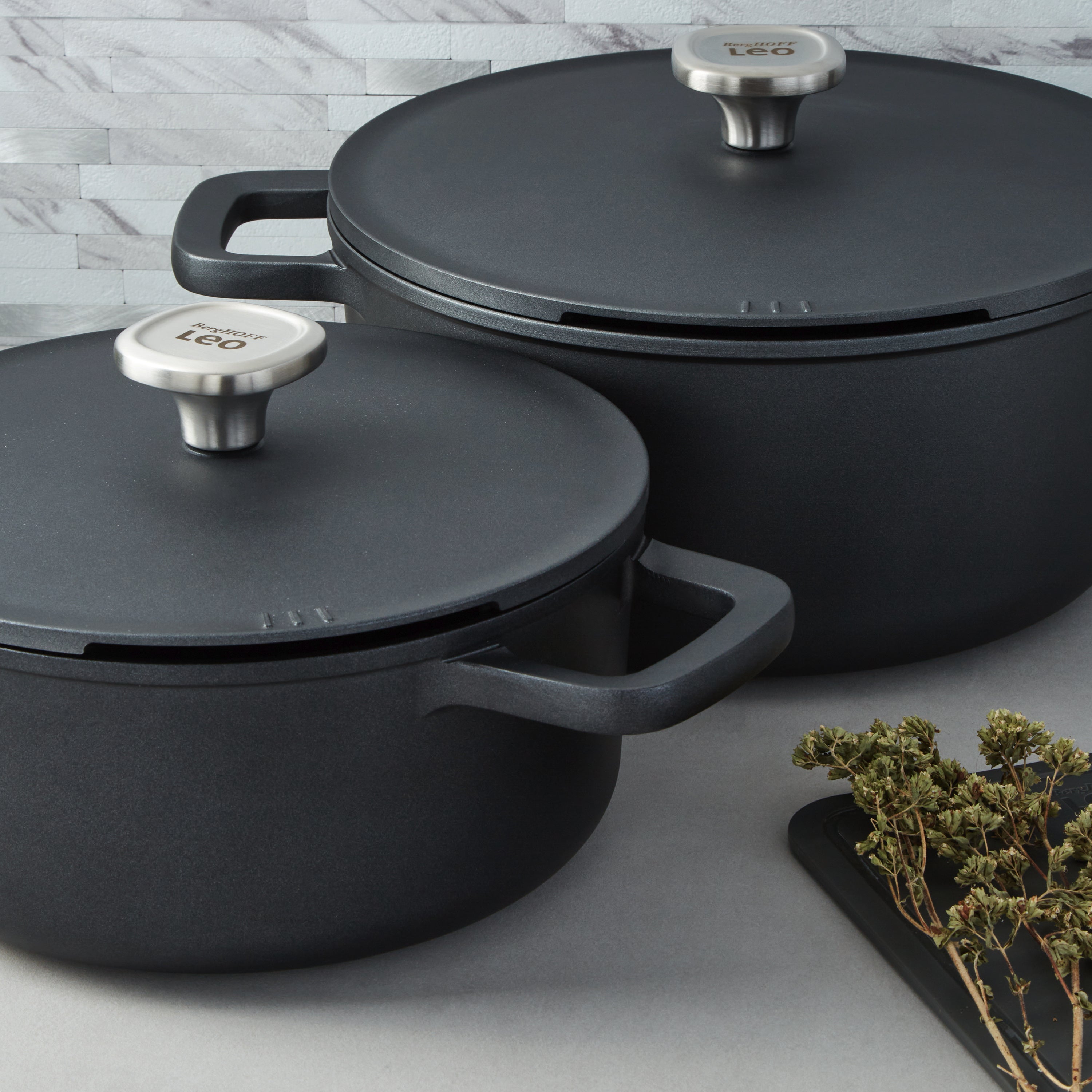 BergHOFF Leo Phantom 4-Piece Nonstick Ceramic Stockpot Set with Lids - Eco-Friendly Recycled Aluminum Cookware for Soups, Stews & Pasta - Perfect for Home Chefs & Professional Kitchens