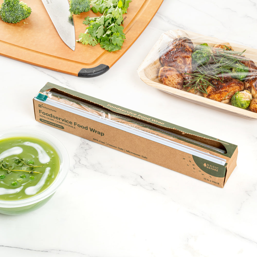 Eco-Friendly Clear Plastic Food Wrap - Home Compostable, BPA Free, Microwave Safe | 12