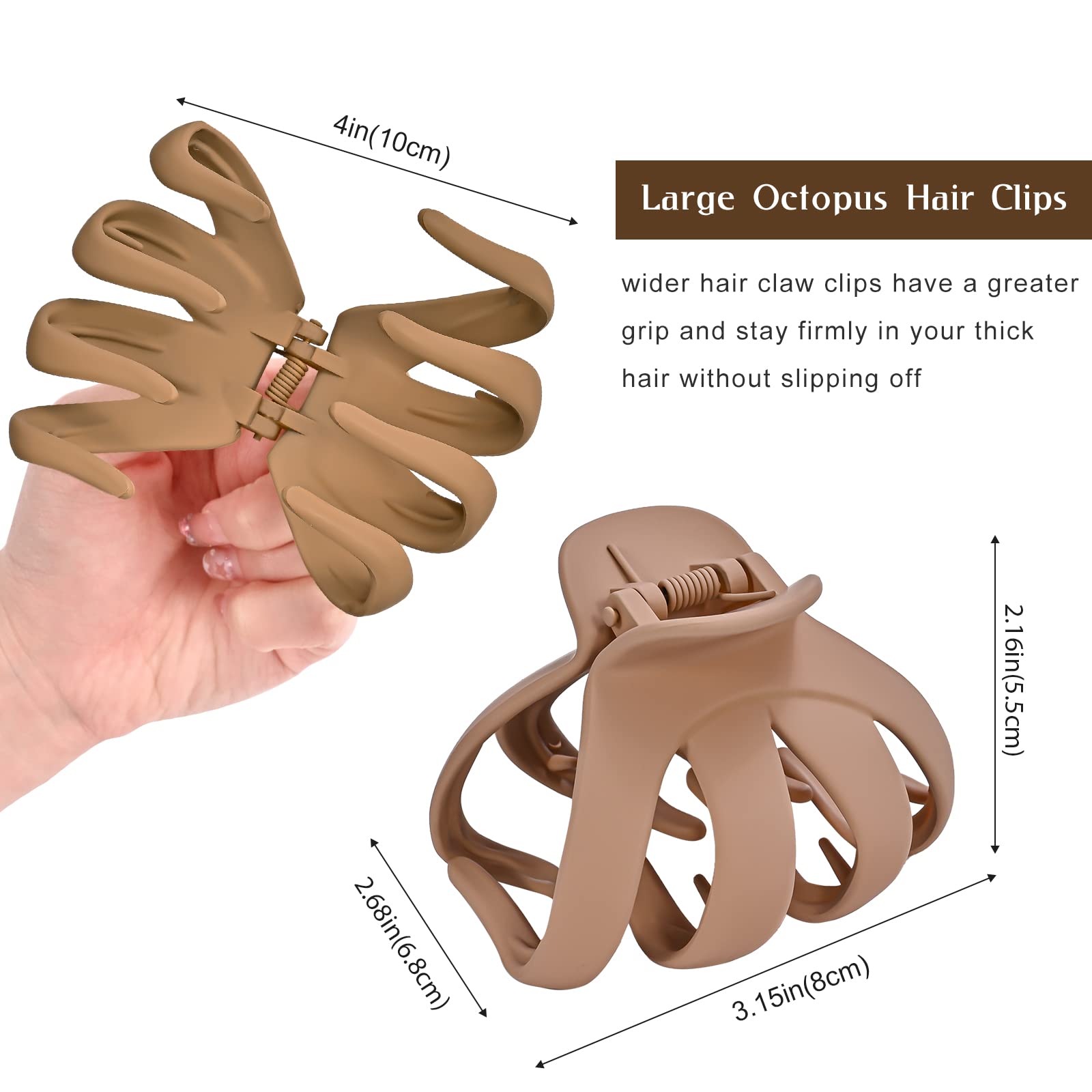 Lolalet Octopus Hair Claw Clips 5 Pack - Non-Slip Jaw Clips for Thick, Curly & Long Hair - Medium Hair Clamps with Wide Grip for Women (Style B) - Perfect for Workouts, Beach & Everyday Styling