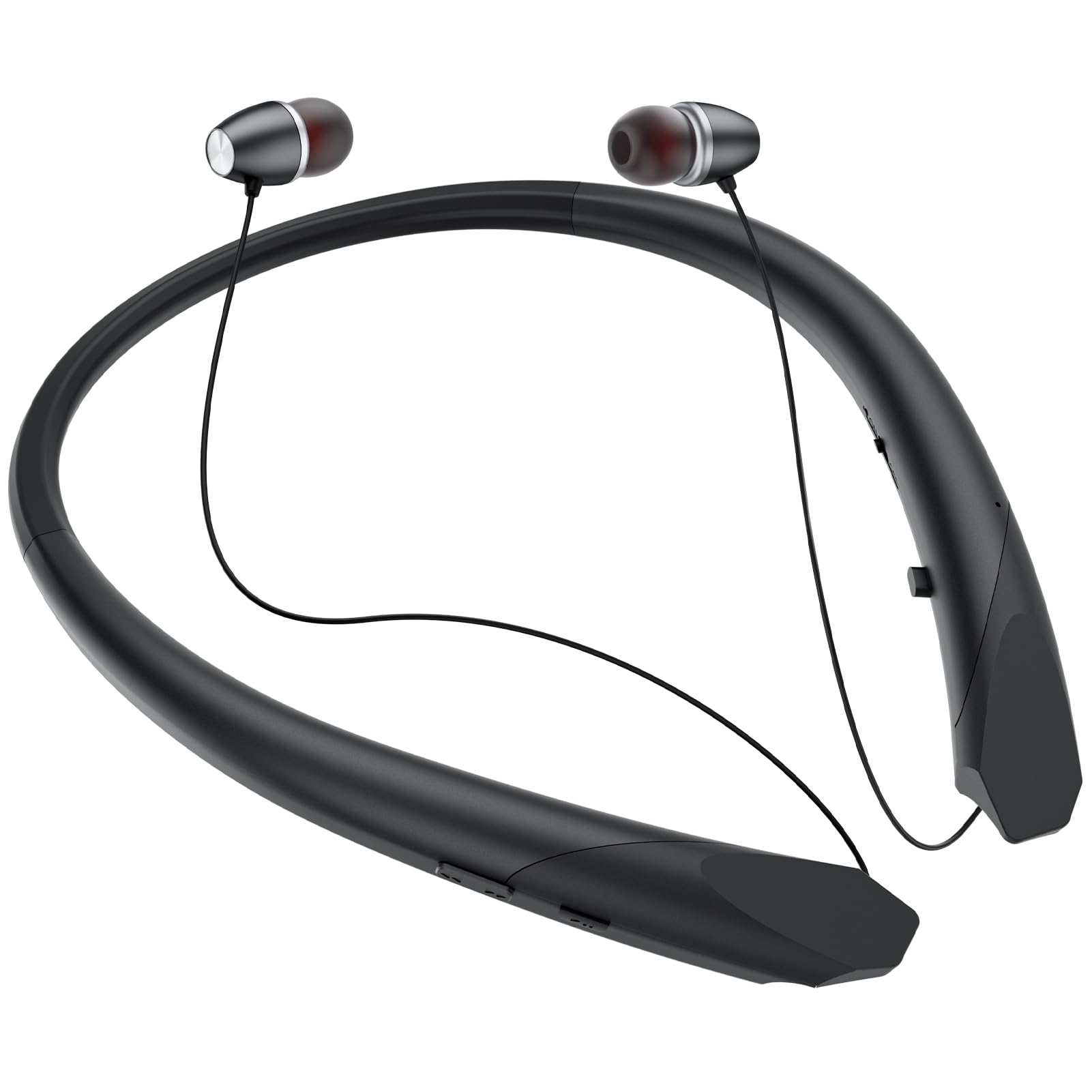 Retractable Wireless Bluetooth Earbuds with Microphone - IPX5 Sweatproof Neckband Headphones, Vibration Alerts & Stereo Noise Cancelling for Running, Workouts & Sports (Black) | Perfect for Gym, Jogging & Outdoor Activities