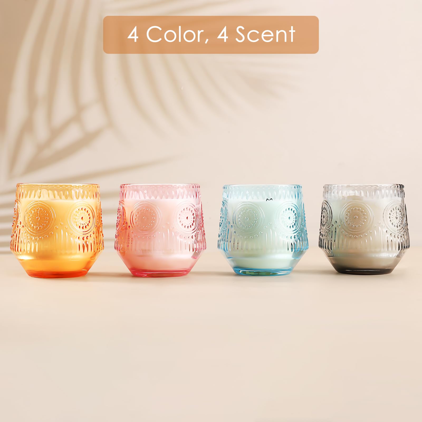 4 Pack Scented Soy Candle Gift Set for Women - Vanilla Coconut, Eucalyptus Sage, Rose Oud & Sandalwood Patchouli | Aromatherapy Candles for Home Relaxation, Spa, Yoga & Romantic Ambiance