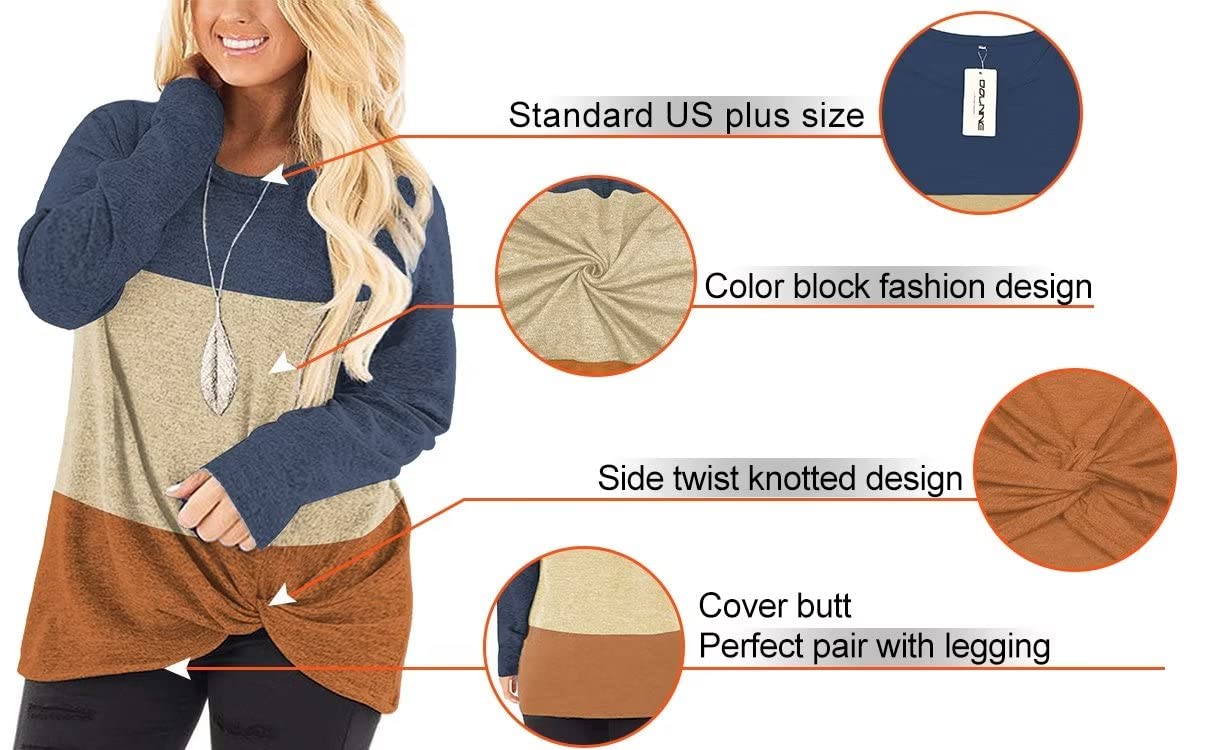 Plus Size Women's Knotted Long Sleeve T-Shirt - Loose Casual Blouse for Women | Comfortable & Stylish Top for Everyday Wear, Work, and Date Nights