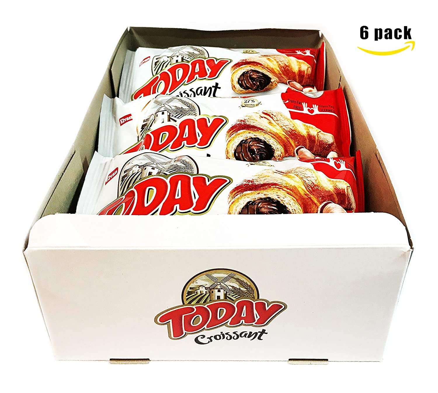 Elvan Today Chocolate & Vanilla Croissants (6 Pack) - Individually Wrapped, Buttery Soft Breakfast Pastries | Ready to Eat, Perfect for Breakfast, Lunchbox Snacks, Office Treats & Afternoon Tea