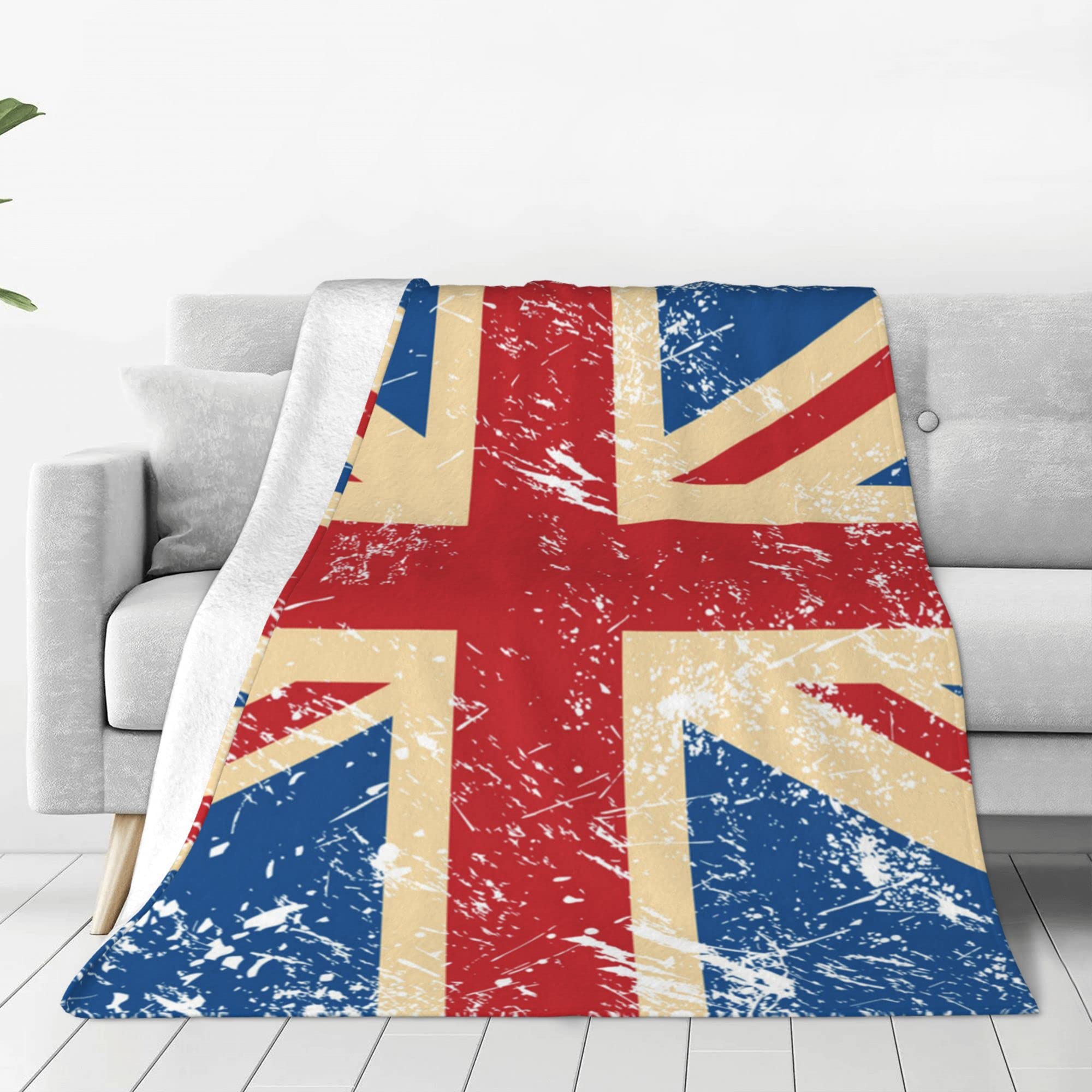 Lightweight Flannel Blanket - Small & Large Summer Cool Throw - UK Retro British Flag Design - Soft Fleece Blanket for Couch, Bed, Sofa & Chair - Queen & King Size - Perfect for Picnics, Travel & Home Decor