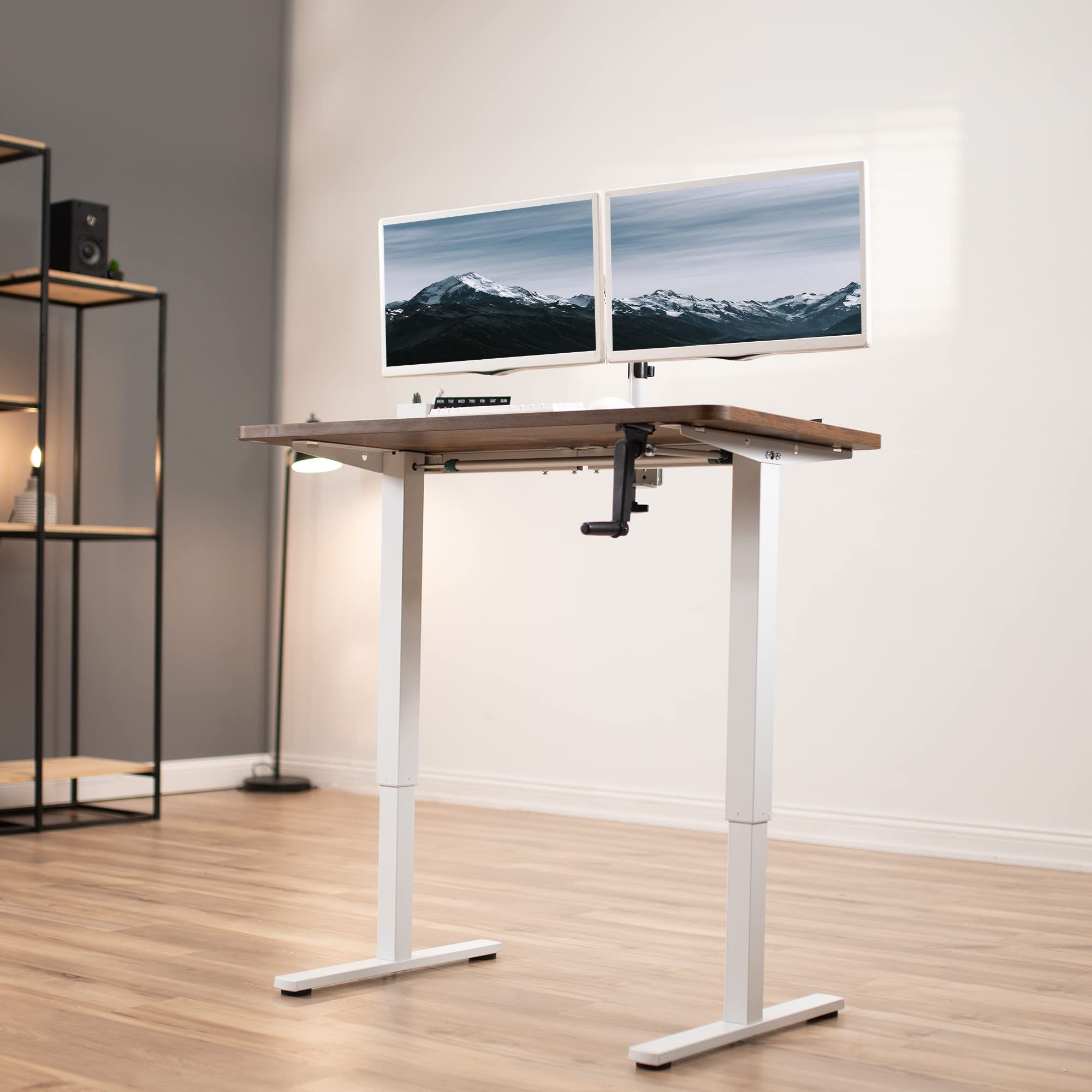 VIVO Compact Hand Crank Standing Desk Frame for 35-71 Inch Table Tops - Ergonomic Height Adjustable Base with Foldable Handle, White (DESK-M051MW) - Perfect for Home Office, Study & Workspace
