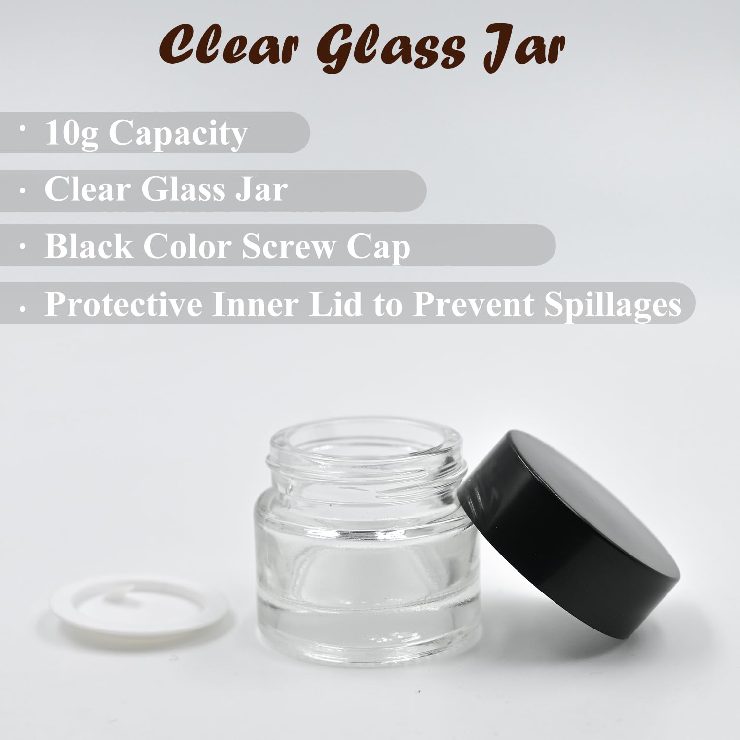 Happy Packaging 10g Clear Round Empty Glass Cosmetic Jars with Black Cap & White Inner Lids - Perfect for DIY Creams, Balms, Face Scrubs & Body Lotions | Ideal for Home Beauty Products, Skincare Storage & Travel Containers