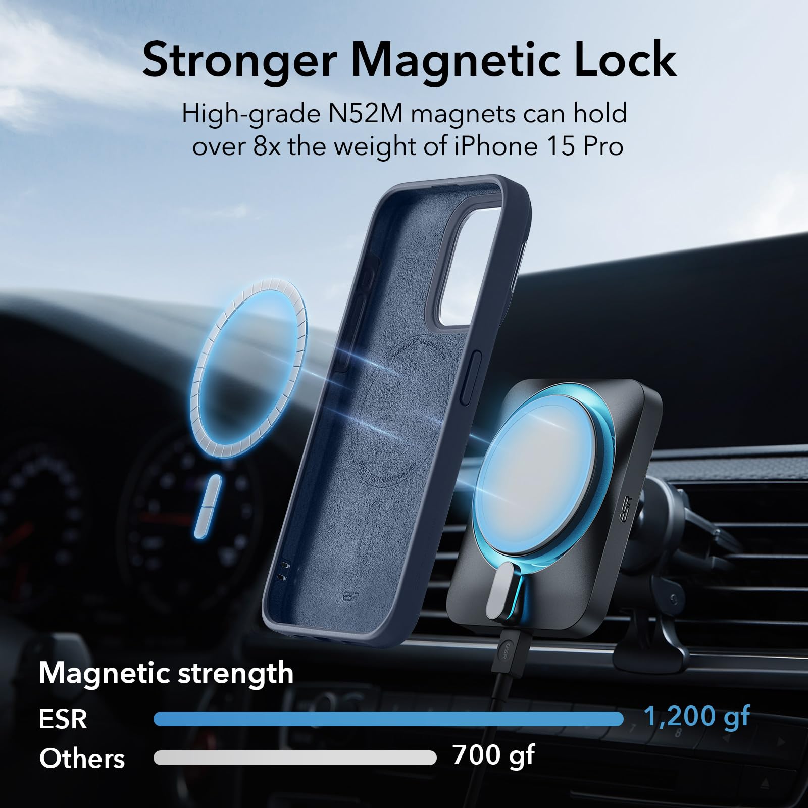 ESR MagSafe Silicone Case for iPhone 15 Pro - Military-Grade Protection with Built-in Stand & Camera Stash | Magnetic Phone Cover (Dark Blue, Cloud Series) - Perfect for Work, Travel & Daily Protection