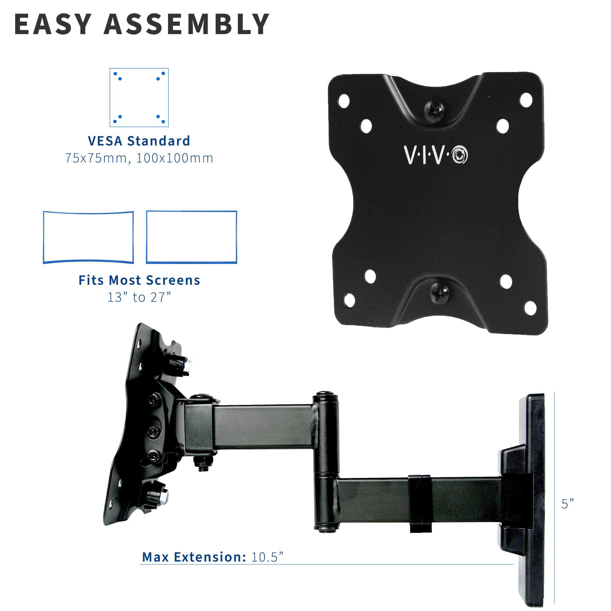 Adjustable Single Monitor Wall Mount Bracket for TV & Computer Screens 13-42 Inch - Perfect for Home Office, Gaming & Living Room Setup