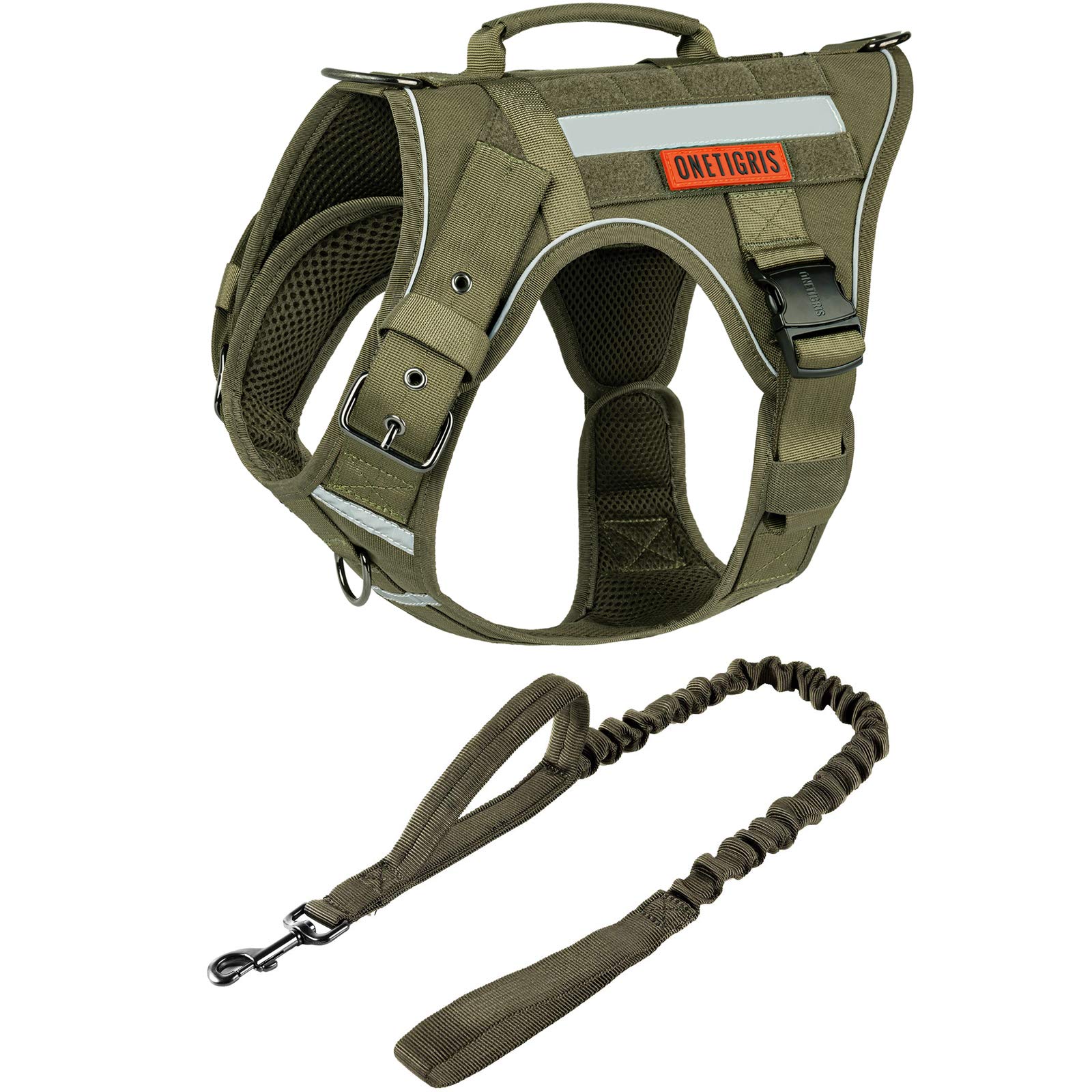 Tactical Dog Harness & Leash Set - No Pull Adjustable Vest with Handle for Medium Dogs (Ranger Green) - Perfect for Hiking, Training & Outdoor Adventures