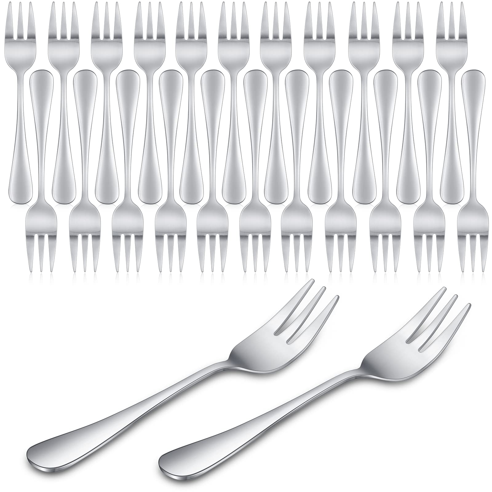 24-Piece Stainless Steel Oyster Forks Set - 5.5 Inch 3-Prong Appetizer Forks for Seafood, Fruit, Cocktails, Salad & Desserts - Perfect for Crab, Escargot, Party, Travel & Home Dining (Silver)