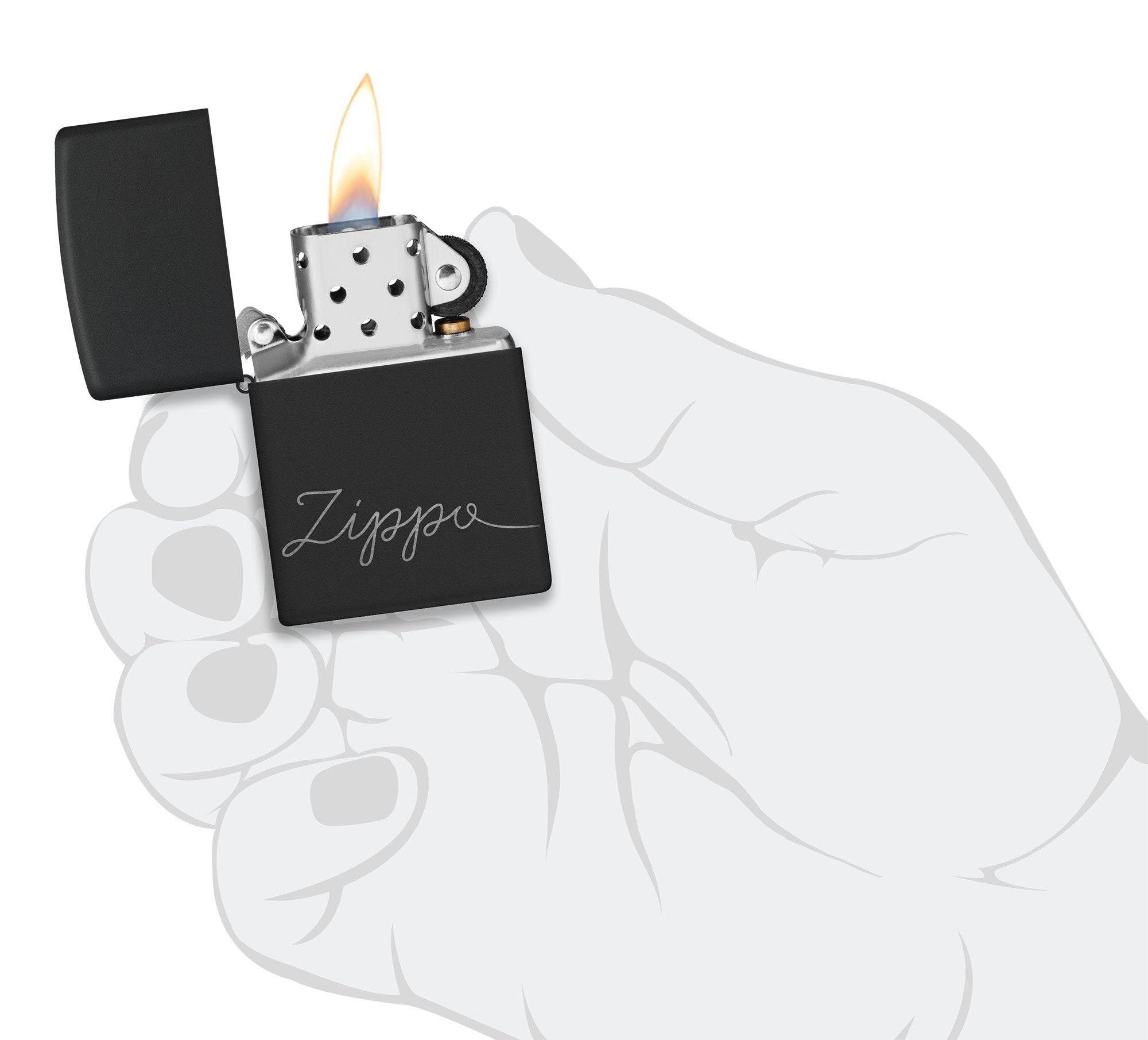 Zippo Matte Black Lighter with Cursive Lettering Design - Perfect for Outdoor Camping, Travel & Everyday Carry (ECG)