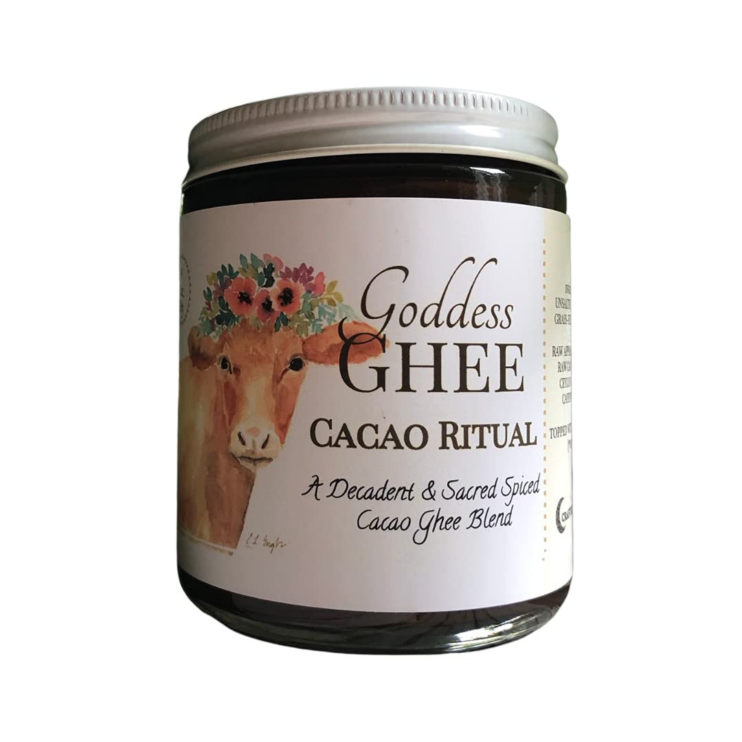 Organic Goddess Ghee Cacao Ritual Blend - Grass-Fed High Vitamin Butter Oil, 9oz - Perfect for Keto, Paleo & Ayurvedic Diets, Coffee Enhancer & Baking