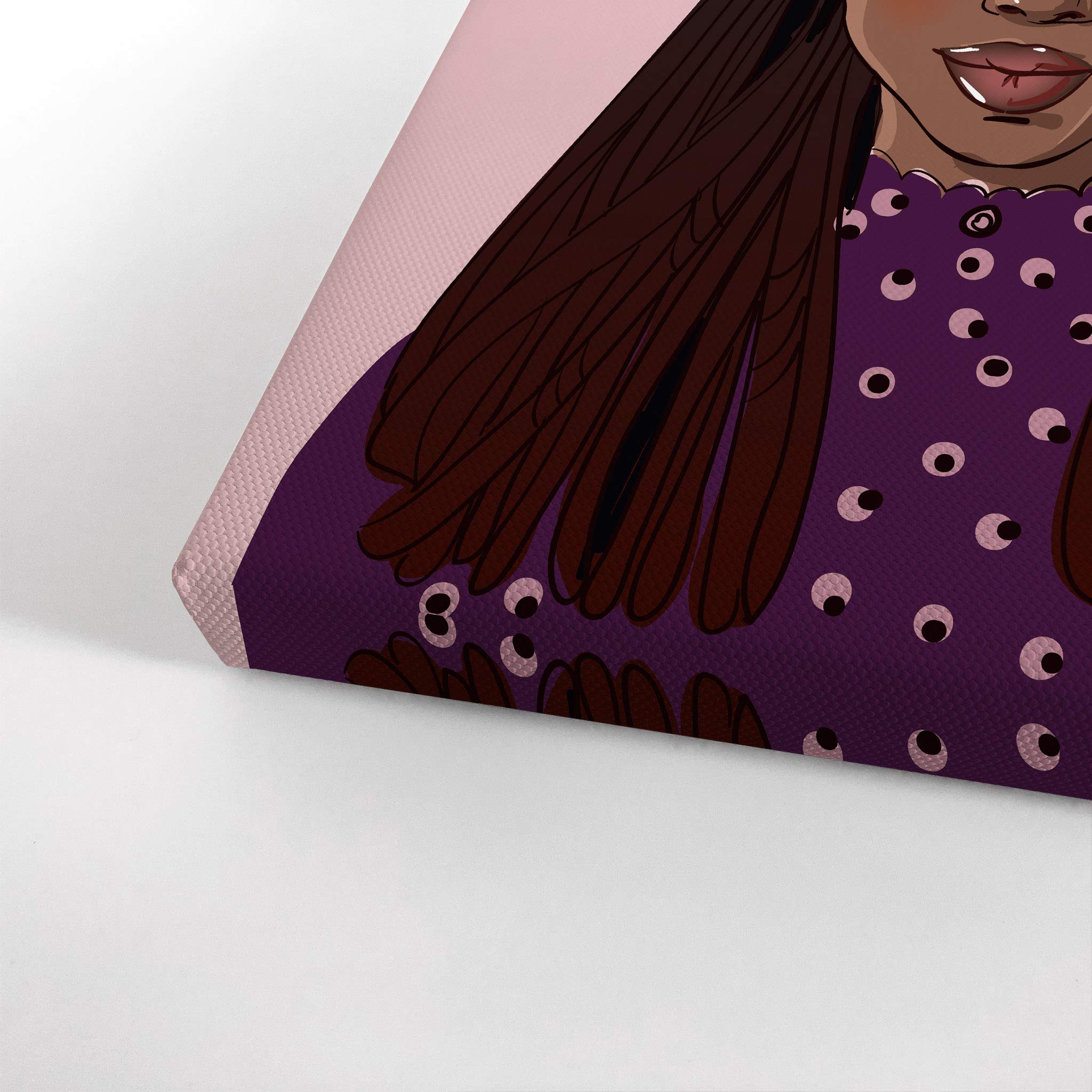 African American Girl Canvas Print - Purple Flower Crown Afro Kids Wall Art, Black Child Nursery Decor, Ready to Hang 40x30 - Perfect for Bedroom, Living Room & Classroom Decor