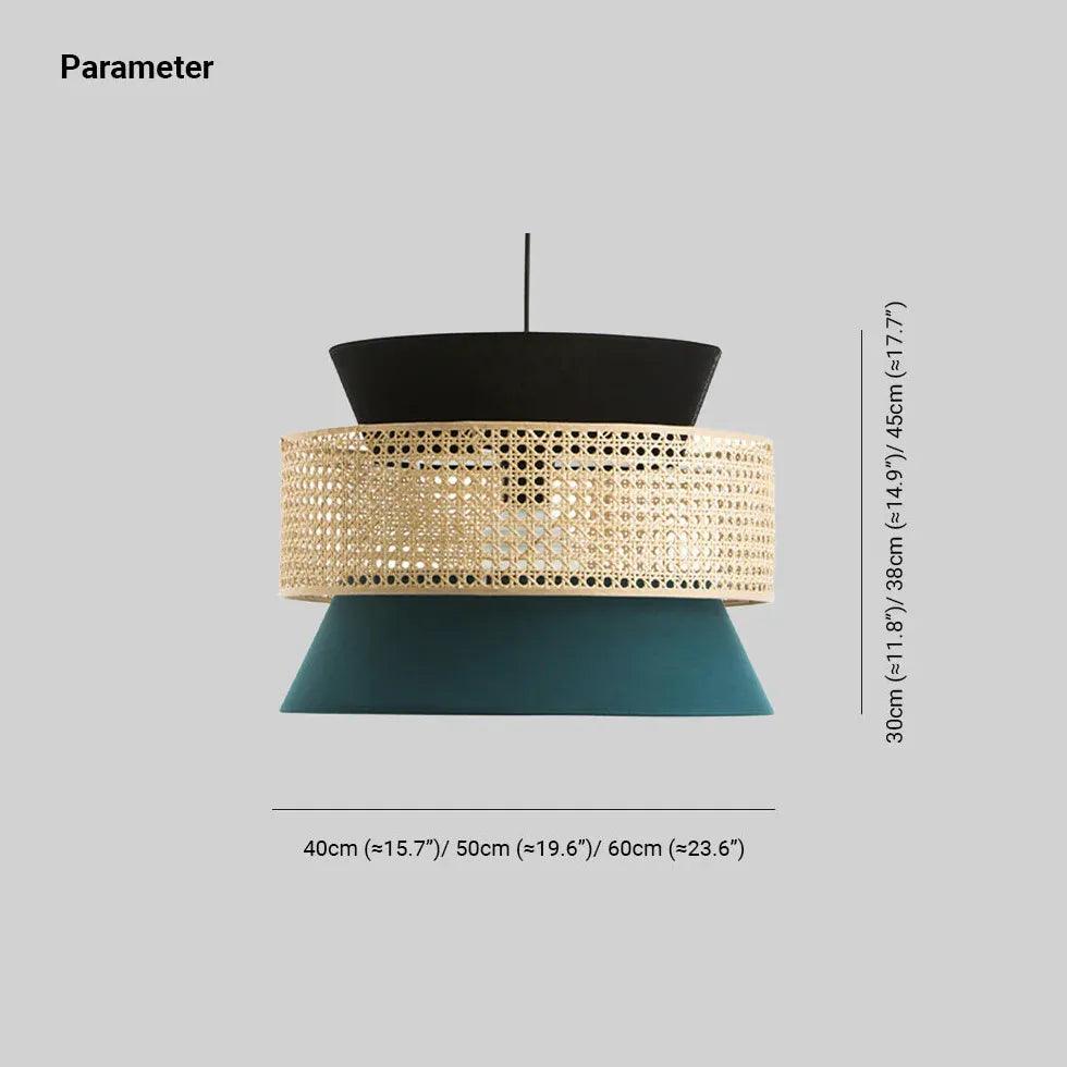 Two Layer Rattan Cylindrical Pendant Light - Natural Woven Bamboo Chandelier for Dining Room, Kitchen Island & Bedroom Lighting