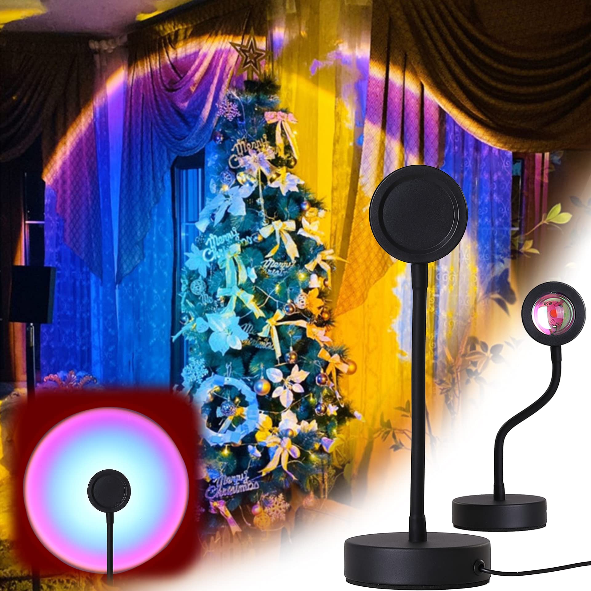 360° Rotating Sunset Projection Lamp - LED Night Light with Rainbow Colors for Home Decor, Romantic Bedroom, Party & Living Room Ambiance | Perfect Gift for Holidays & Special Occasions