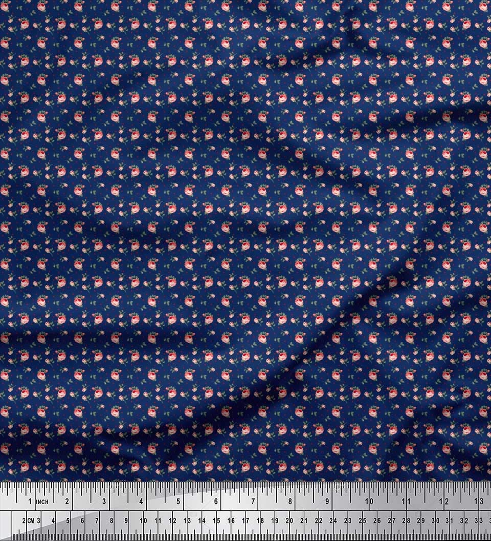 Soimoi Blue Polyester Georgette Fabric by The Yard - 52 Inch Wide - Floral Dot Leaves & Rose Print - Lightweight Draping Material for Dresses, Scarves & Home Decor