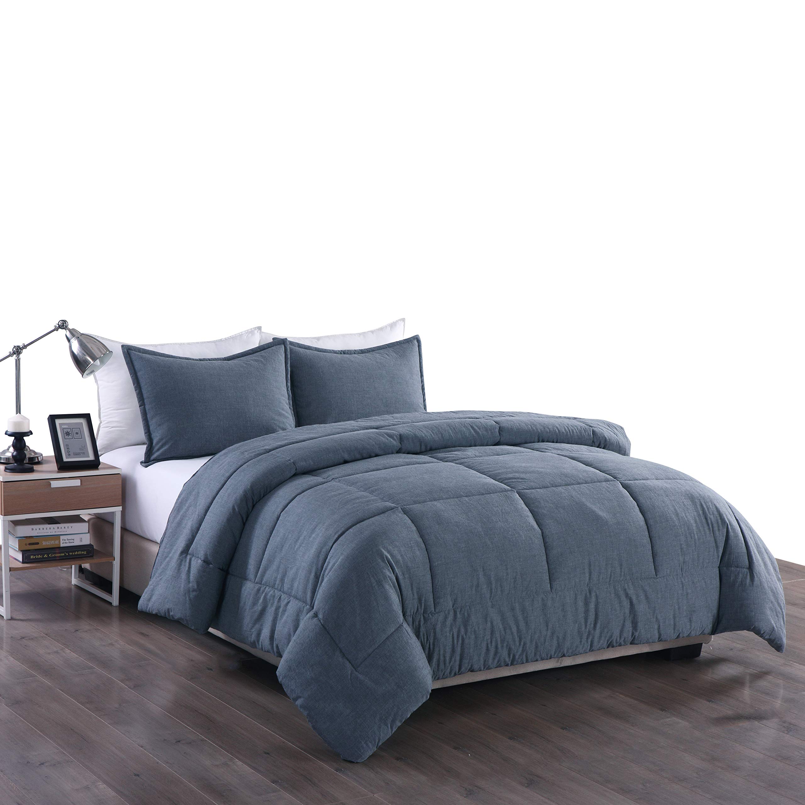 Premium Washed Cotton Comforter Set - Twin Size, Soft Blue - Breathable & Cozy Bedding for Loft, Messy Bed Aesthetic - Perfect for Dorm Rooms, Guest Beds & Boho Bedroom Decor