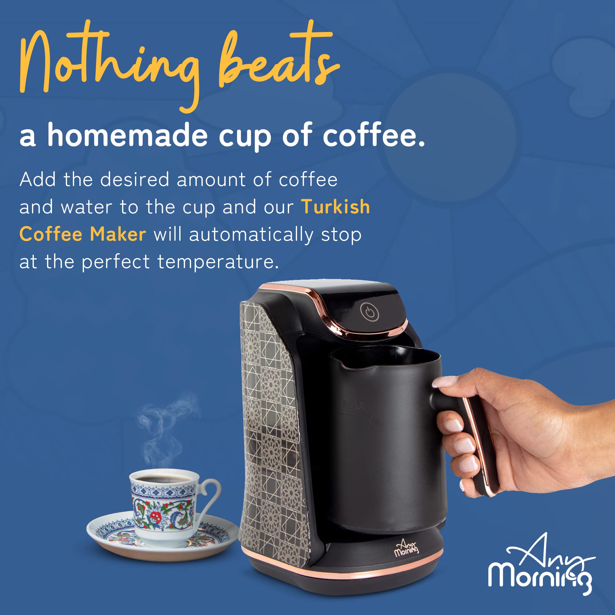 Electric Turkish Coffee Maker with Auto Shut Off & Anti Overflow - 4 Cup (8 Oz) Small Coffee Machine for Arabic, Greek & Turkish Coffee - Perfect for Home, Office & Restaurant Use - Black