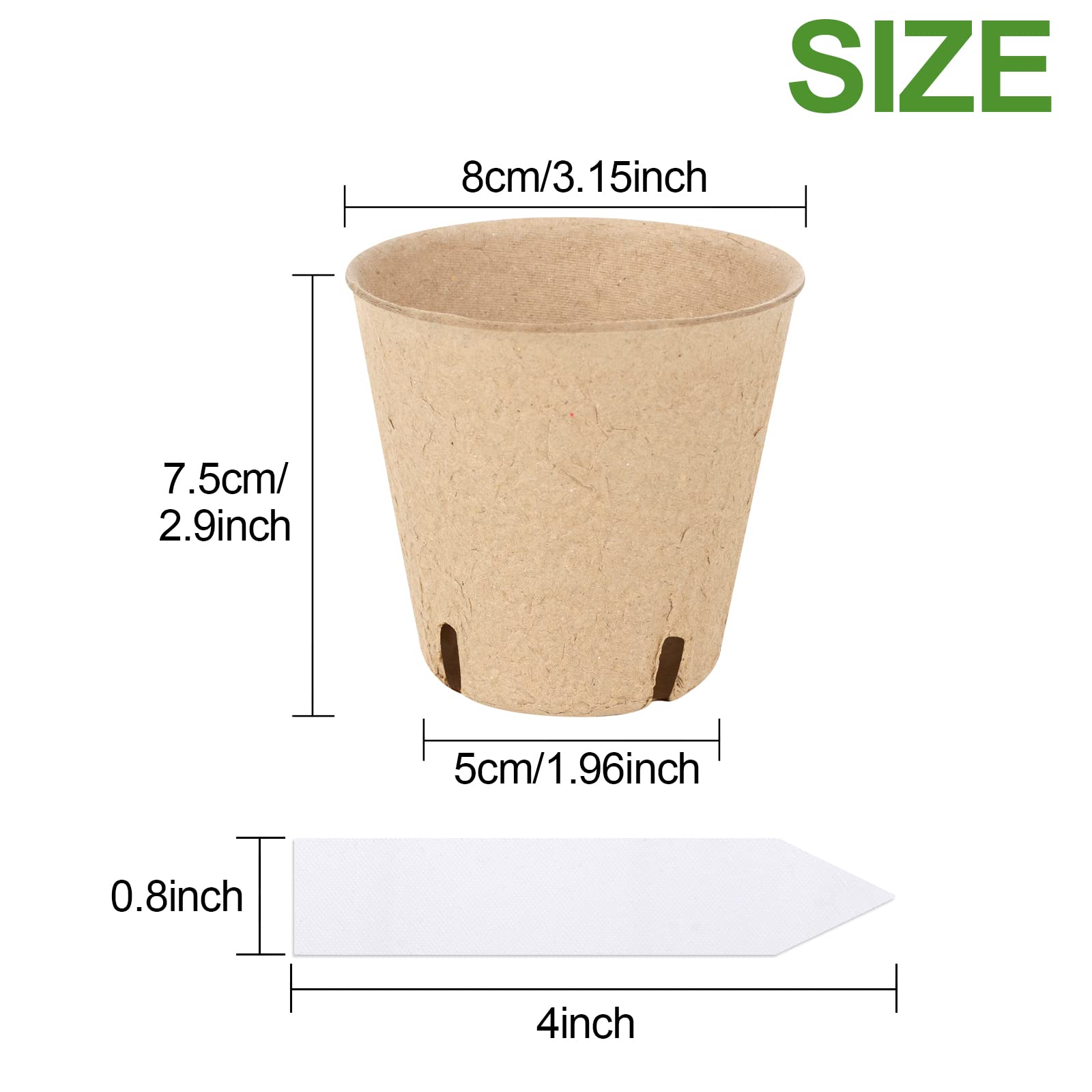 50PCS 3.15 Inch Biodegradable Peat Pots for Seed Starting - Round Nursery Pots with Drainage Holes + 20 Free Plant Labels | Ideal for Indoor Gardening, Herb Growing & Vegetable Seedlings