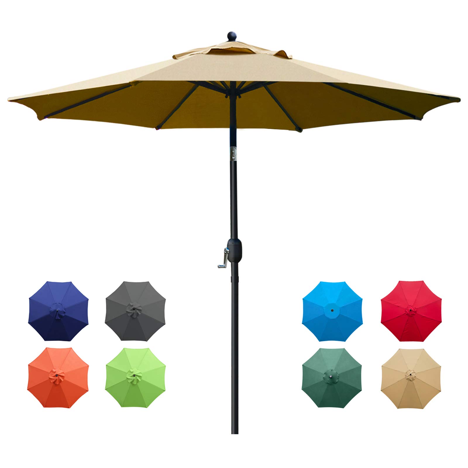 Sunnyglade 9Ft Outdoor Patio Umbrella with 8 Heavy-Duty Steel Ribs - Sand Color for Poolside, Backyard, Deck & Garden Shade