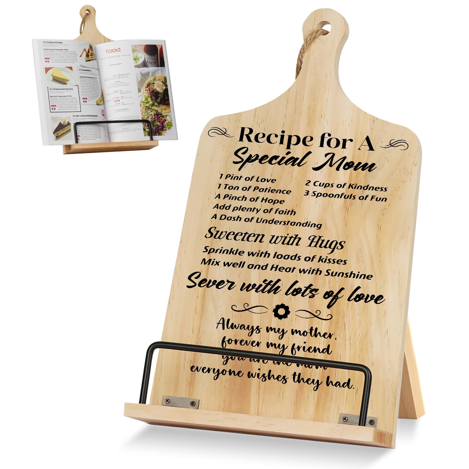Best Mom Ever Cookbook Stand - Unique Cutting Board Style Recipe Book Holder for Hands-Free Reading | Perfect Christmas, Birthday & Mother's Day Gift from Daughter or Son | Ideal Kitchen Gift for Cooking Enthusiasts & Home Chefs