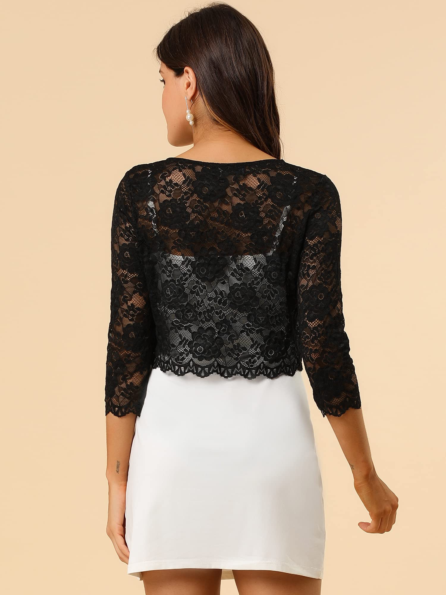 Allegra K Women's Lace Cardigan - Elegant Open Front Floral Cropped Bolero Shrug for Casual Outfits & Evening Wear | Perfect for Weddings, Dates & Office Attire