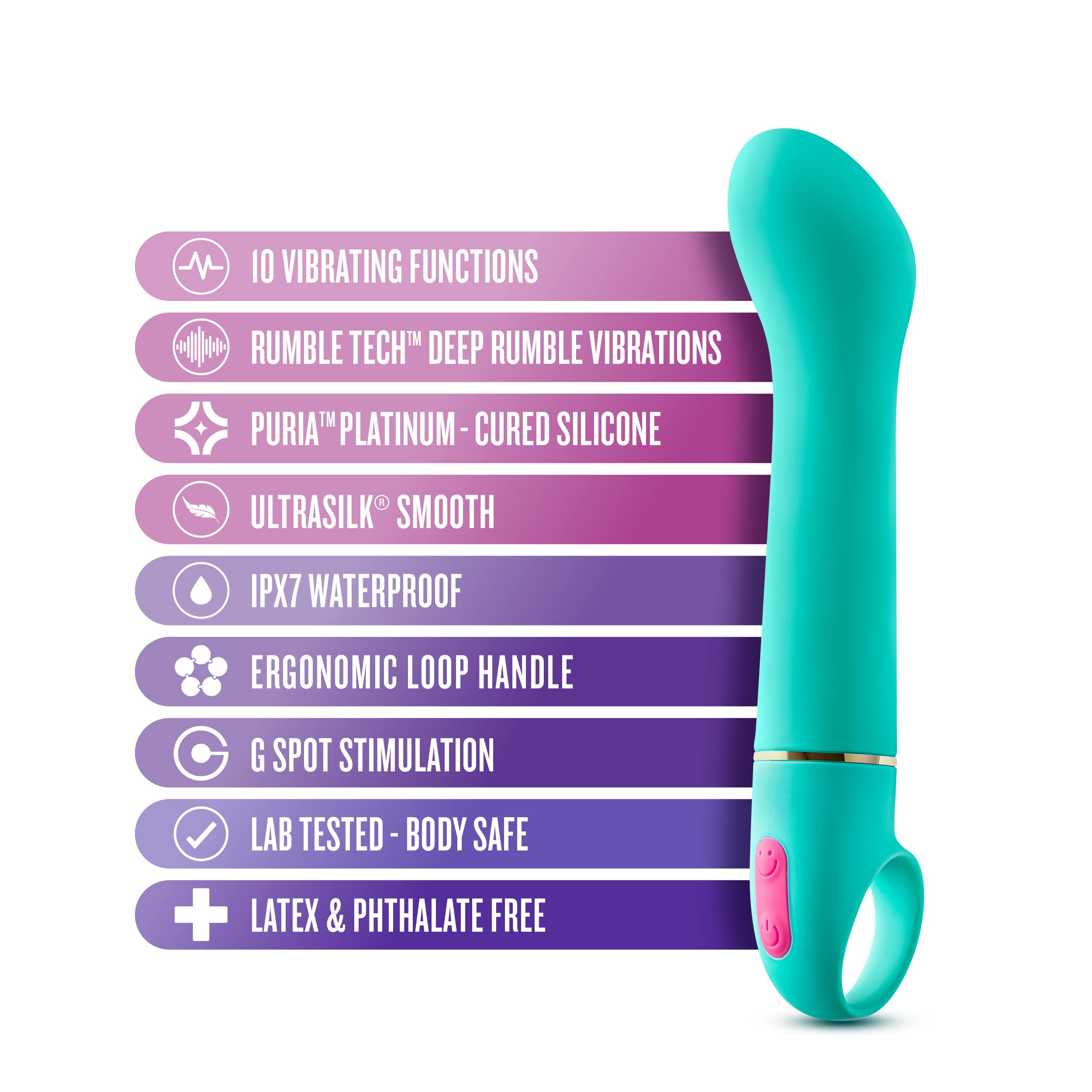 Blush Novelties Aria Flirty AF Silicone Vibrator – Powerful Rumbly G-Spot Stimulator with 10 Vibration Modes, IPX7 Waterproof & Finger Loop Handle – Premium Sex Toy for Women & Couples – Perfect for Solo Play, Couples Intimacy & Sensual Exploration