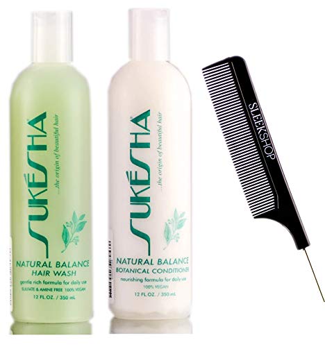 **Sukesha Natural Balance Hair Wash Shampoo & Botanical Conditioner Duo Set with Sleek Comb – Nourishing Daily Formula, 100% Vegan (12 oz x 2) – Gentle Cleansing for Dry, Damaged & Color-Treated Hair – Perfect for Daily Use & Salon-Quality Results at Home**