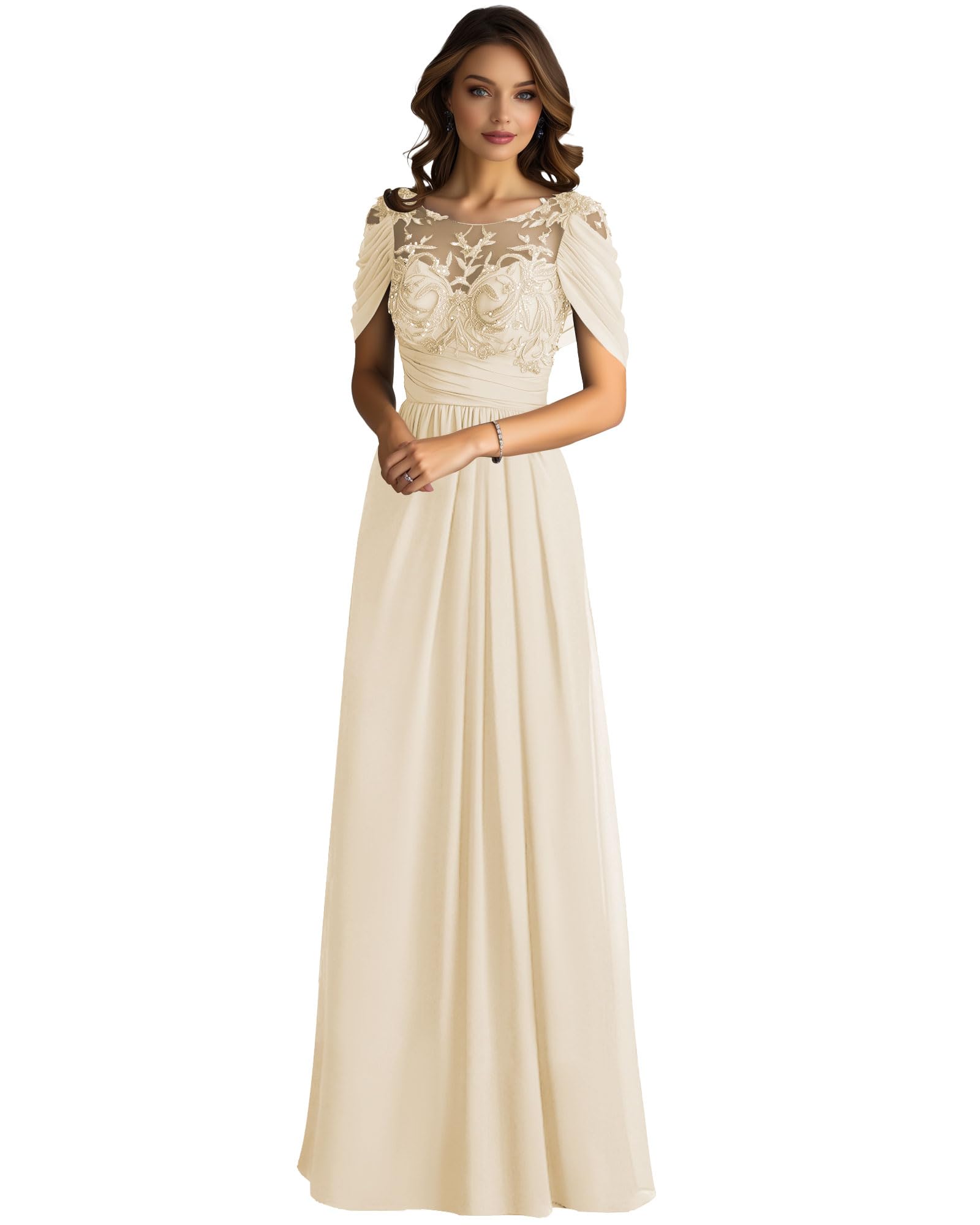 Elegant Long Lace Mother of The Bride Dress 2025 - Pleated Chiffon Gown for Wedding Ceremonies & Formal Events