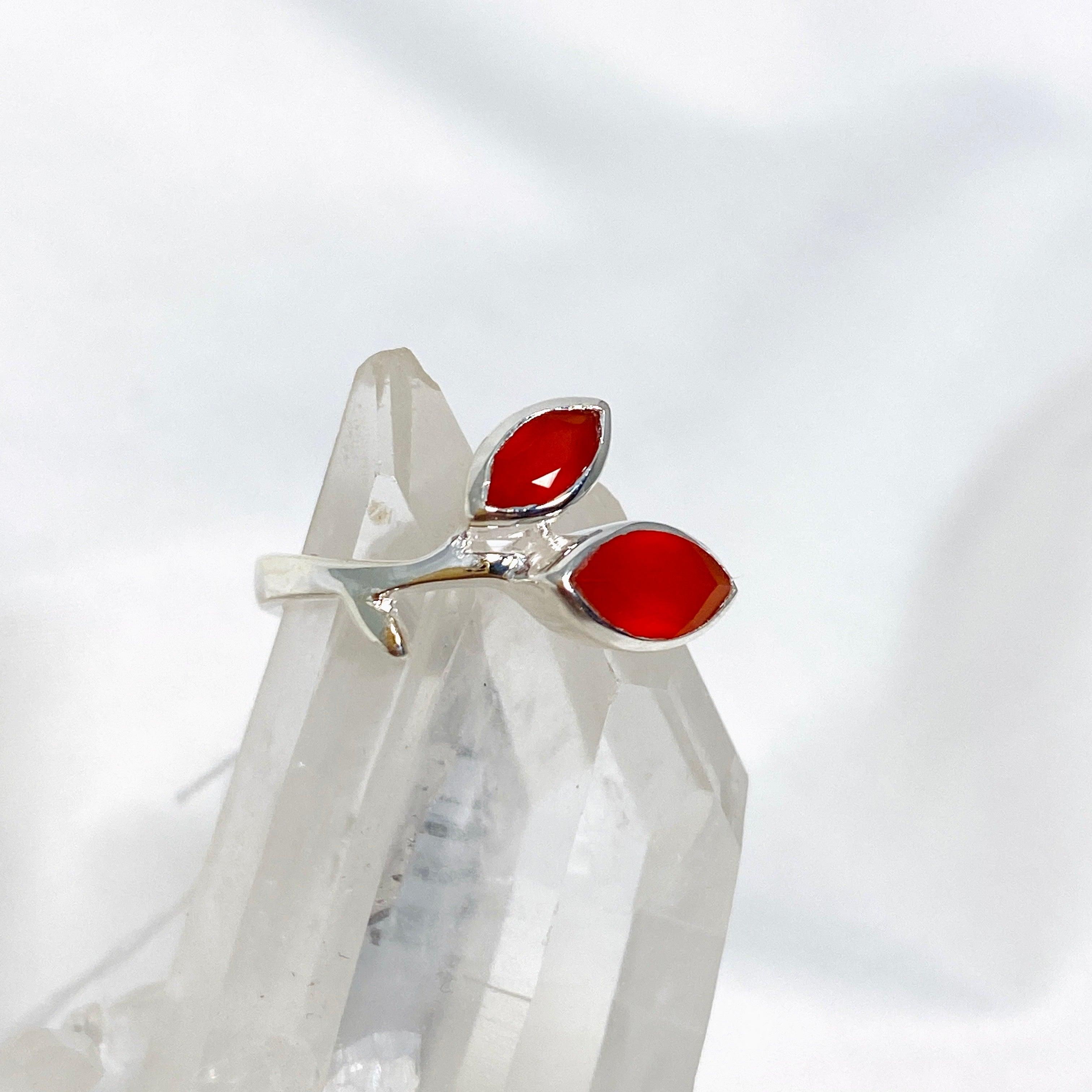 Natural Carnelian Faceted Marquise Multistone Leaf Ring - 925 Sterling Silver Bohemian Jewelry R3735 for Women, Perfect for Boho Chic Outfits, Festivals and Special Occasions