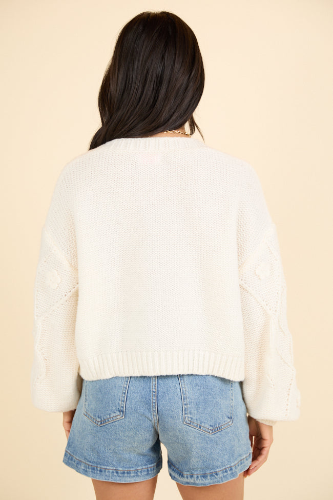 Cream Floral Embroidered Sweater for Women - Elegant Knit Pullover for Fall & Winter - Perfect for Casual Outings, Date Nights and Office Wear