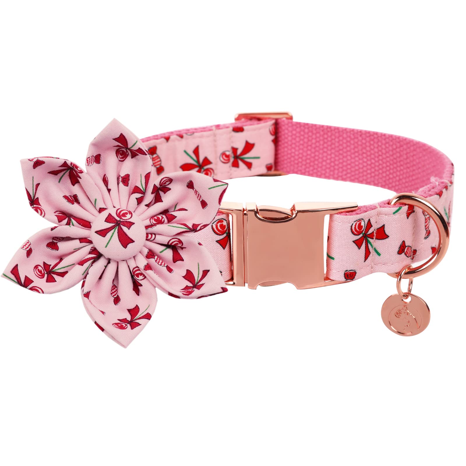 DOGWONG Adjustable Cotton Dog Collar with Bowtie & Flower - Soft Pet Collar for Small Medium Large Dogs - Birthday Gift for Pets - Perfect for Daily Walks, Special Occasions & Photo Shoots