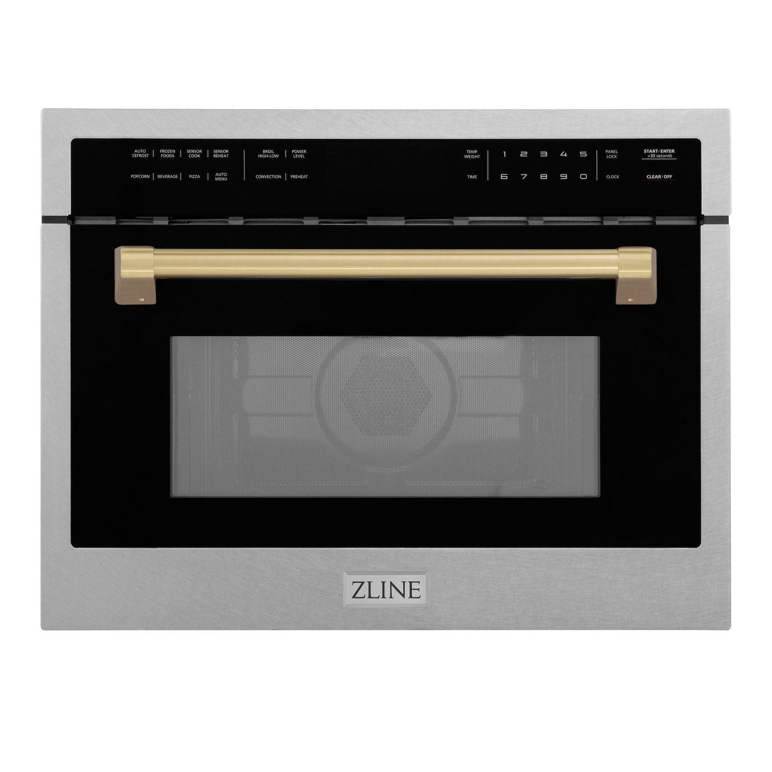 ZLINE Autograph Edition 24 Inch Built-In Convection Microwave Oven - 1.6 cu ft Capacity, Satin Stainless Steel with Champagne Bronze Accents (MWOZ 24 SS CB) - Perfect for Modern Kitchens, Small Spaces & Gourmet Cooking