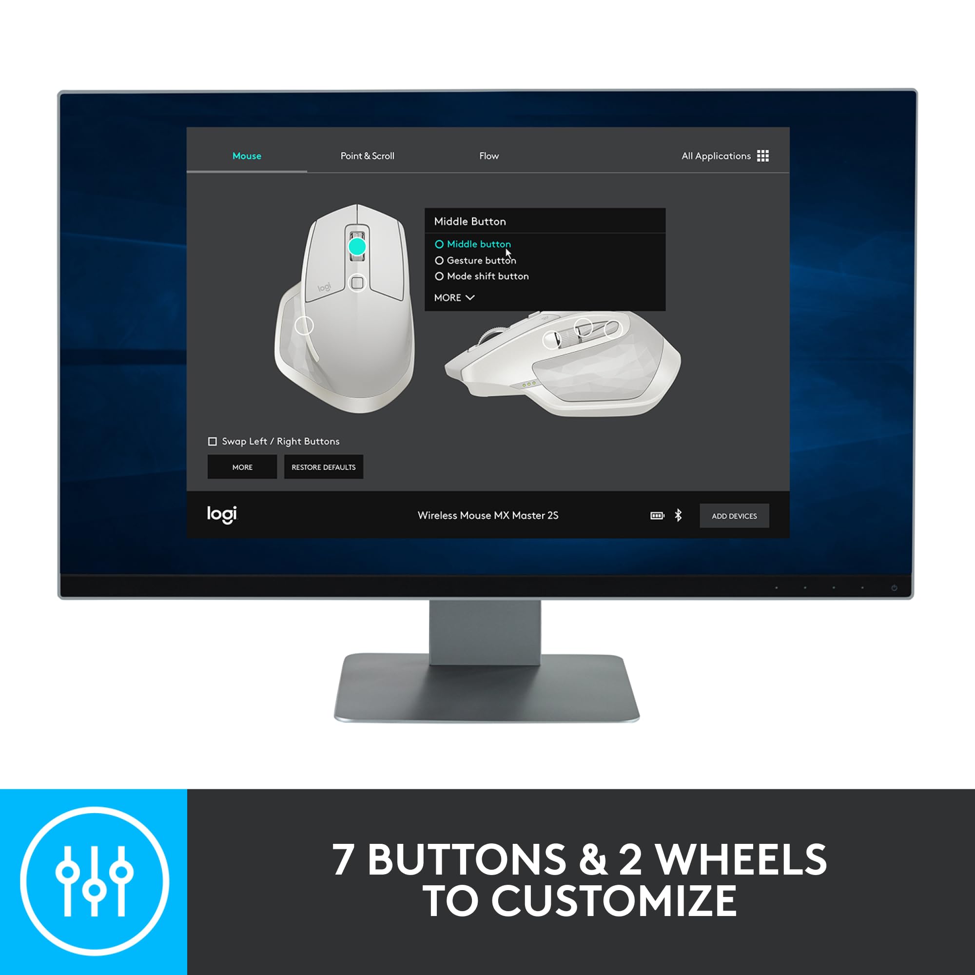 Logitech MX Master 2S Wireless Bluetooth Mouse - Ergonomic Rechargeable Mouse with Hyper-Fast Scrolling, Multi-Device Control (3 Computers), Works on Any Surface - Graphite - Perfect for Office Work, Graphic Design & Gaming