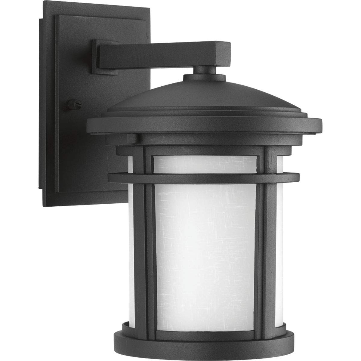 Progress Lighting Wish LED Collection 1-Light Outdoor Wall Lantern - Etched White Linen Glass, Textured Black Finish - Perfect for Craftsman Style Homes, Porch Lighting & Entryway Illumination
