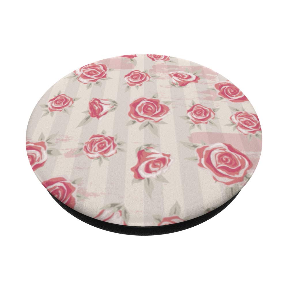Rose Floral Stripe PopSockets PopGrip - Interchangeable Phone Grip & Stand for iPhone, Samsung, Tablets | Perfect for Selfies, Video Calls & Secure Holding