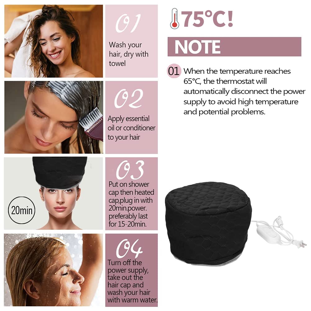 Professional Hair Steamer Cap with Corded Electric Heating - Deep Conditioning Thermal Heat Cap for Hair Care & Hydration | Home Spa Treatment, Salon-Quality Results (US Plug) | Perfect for Dry/Damaged Hair Repair & At-Home Hair Treatments